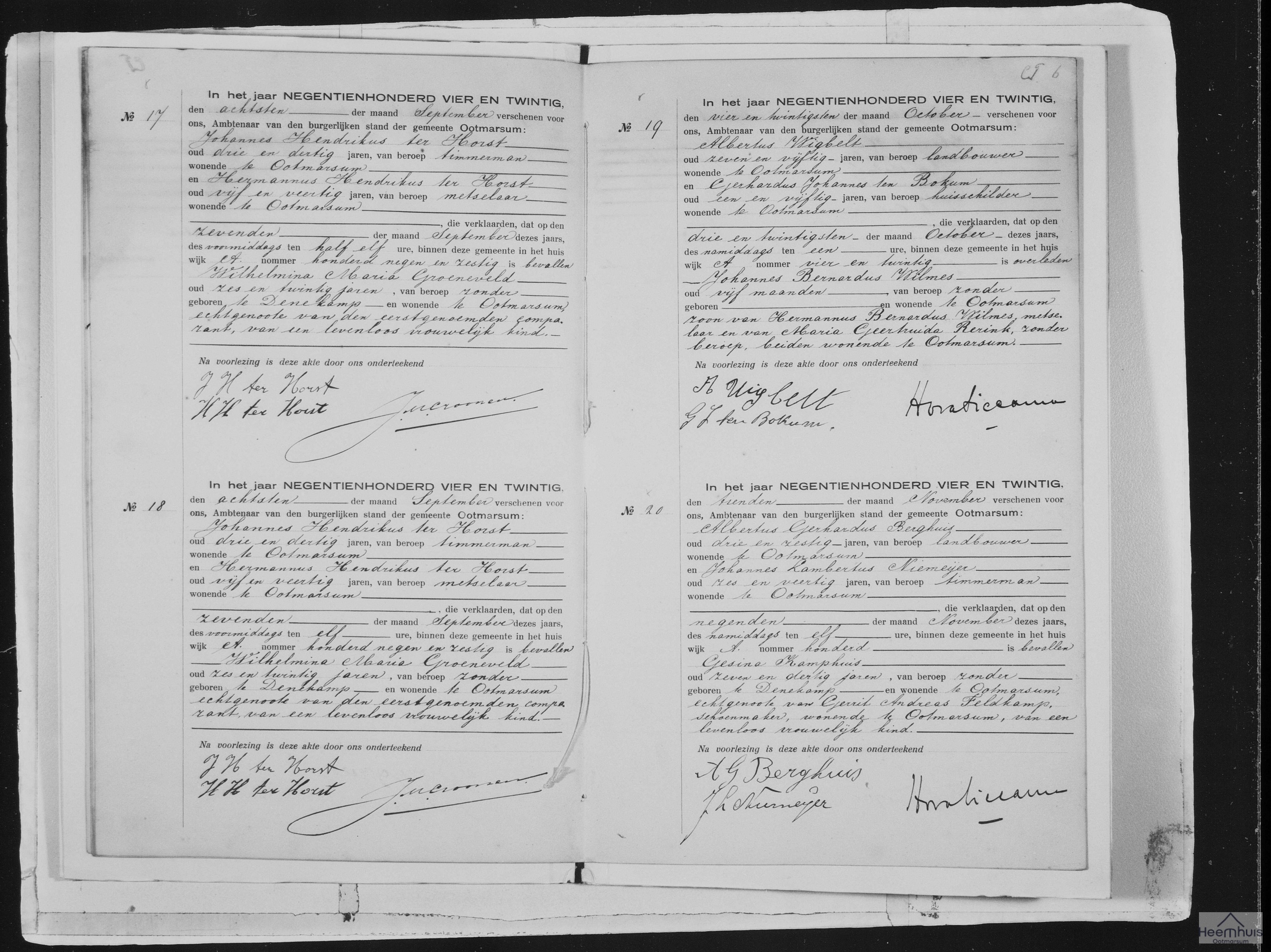 Overlijdensakte van Johannes Bernardus Wilmes