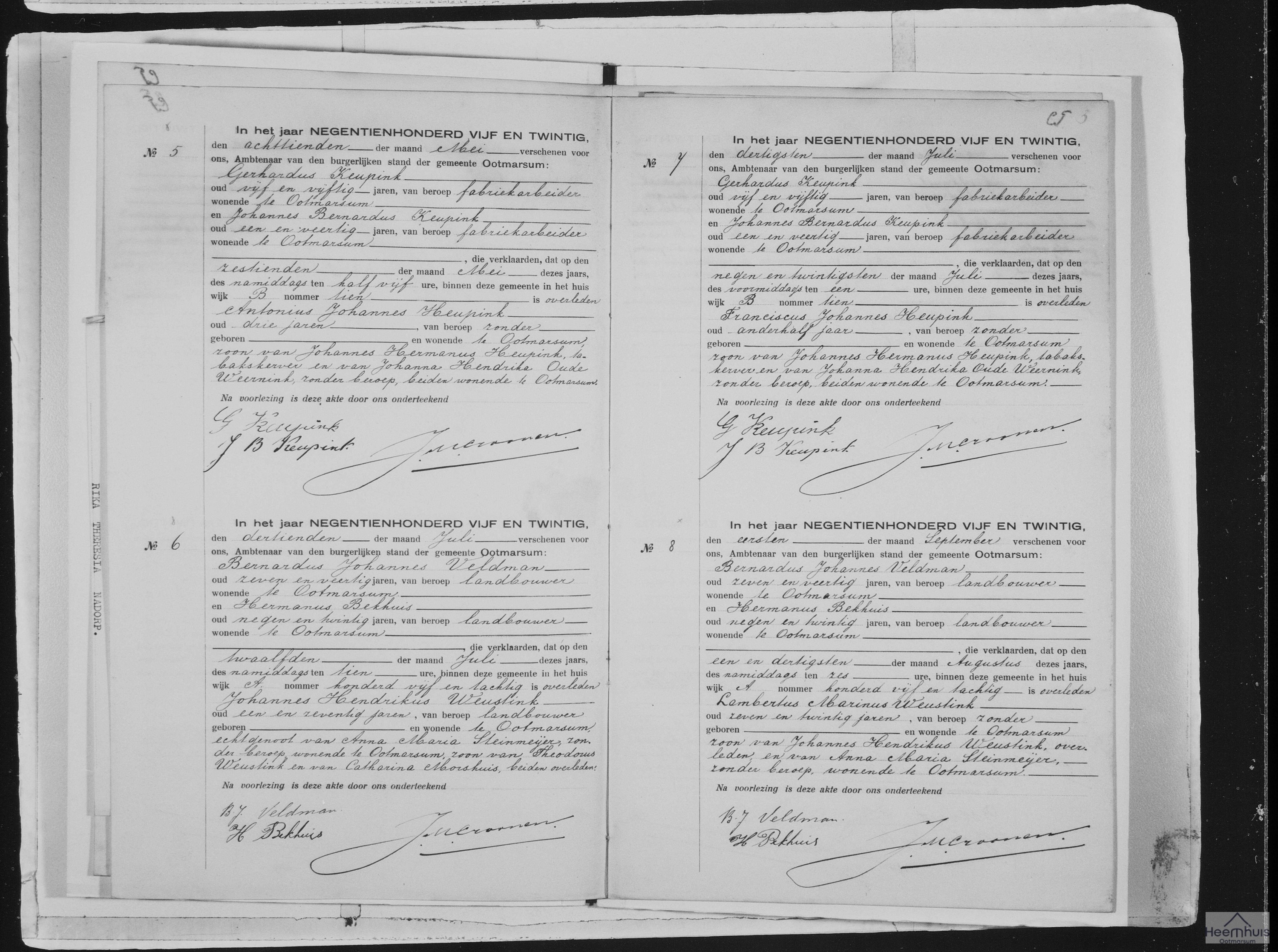 Overlijdensakte van Franciscus Johannes Heupink