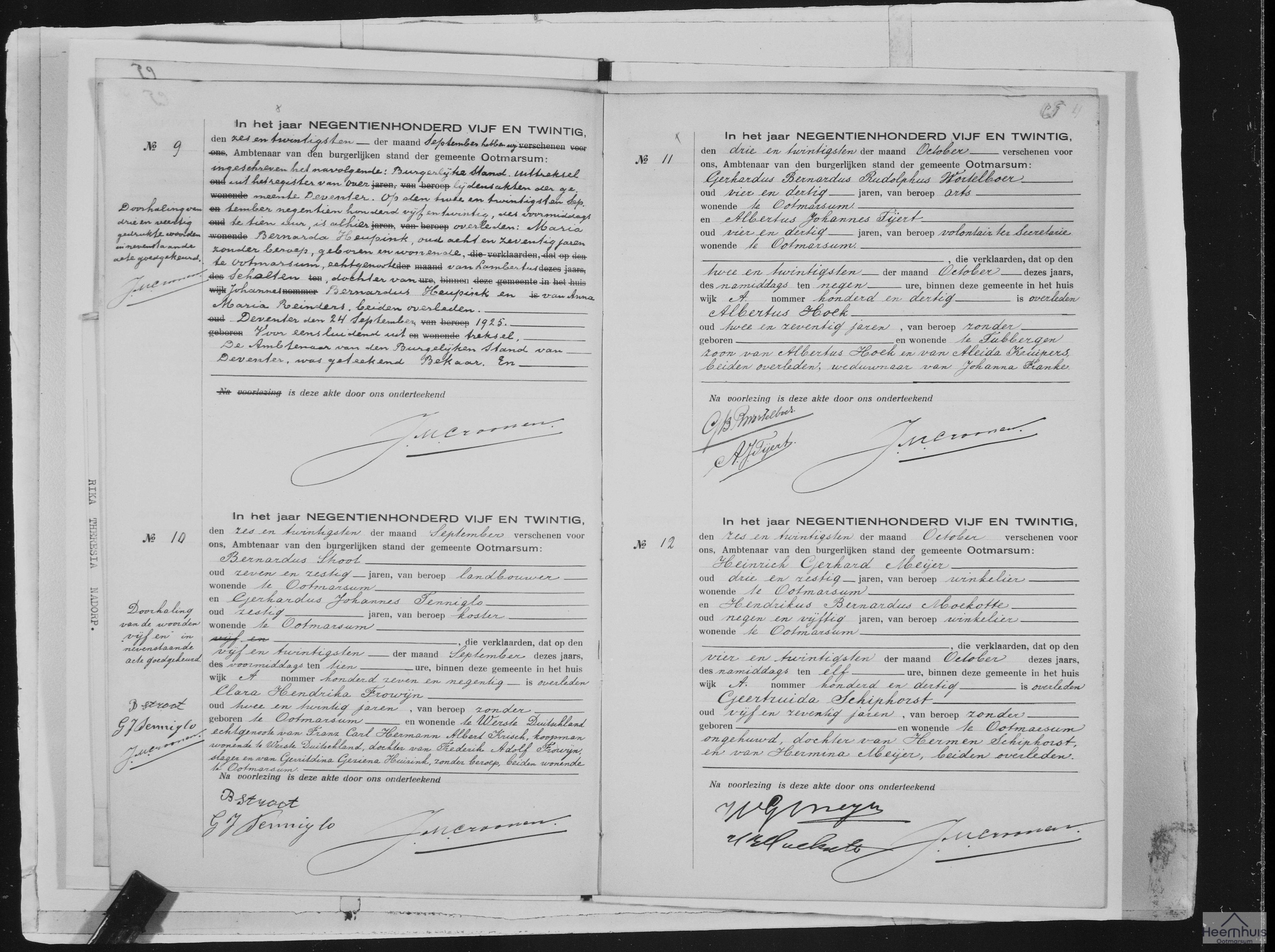 Overlijdensakte van Clara Hendrika Frowijn