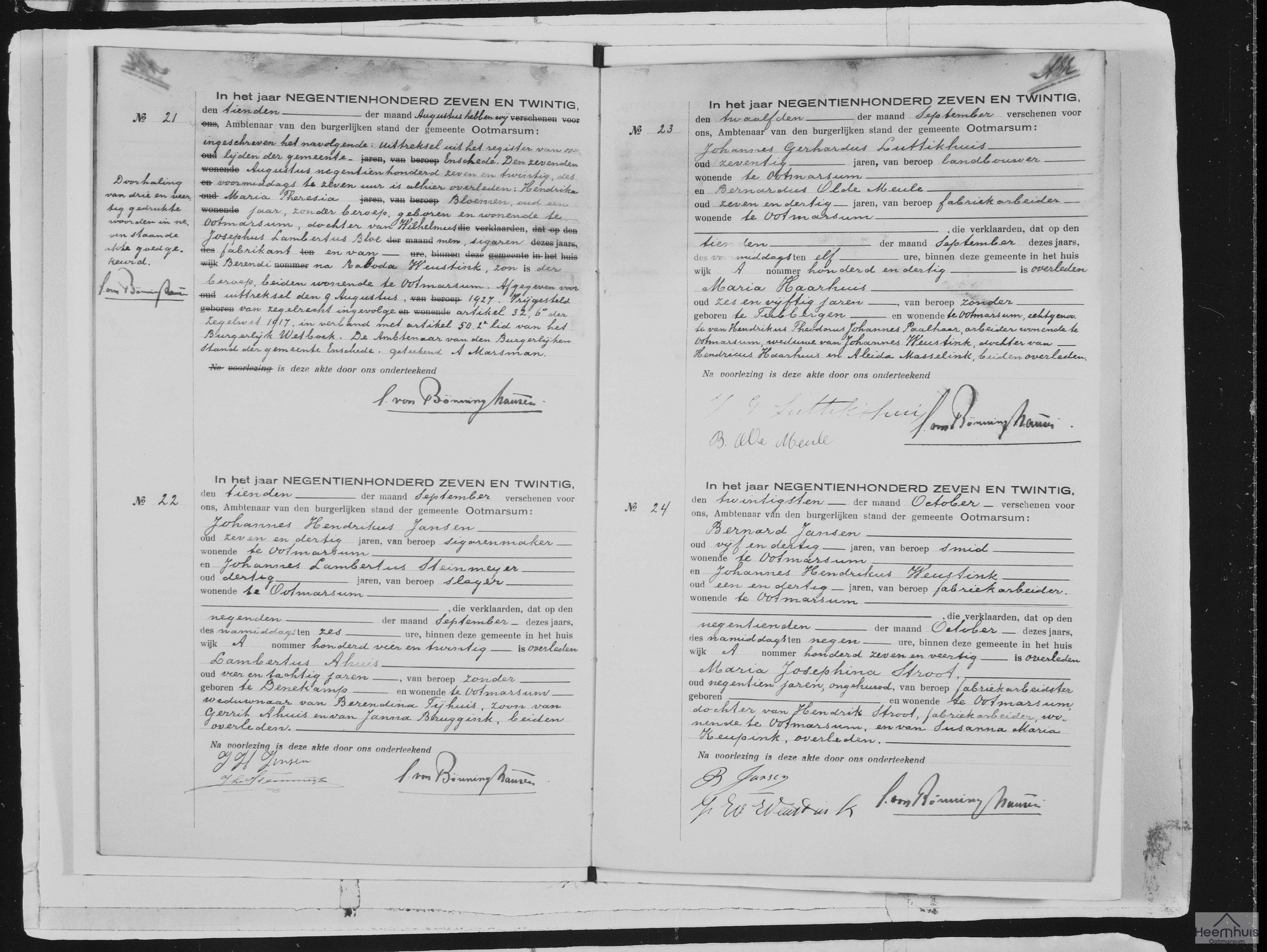 Overlijdensakte van Hendrika Maria Theresia Bloemen