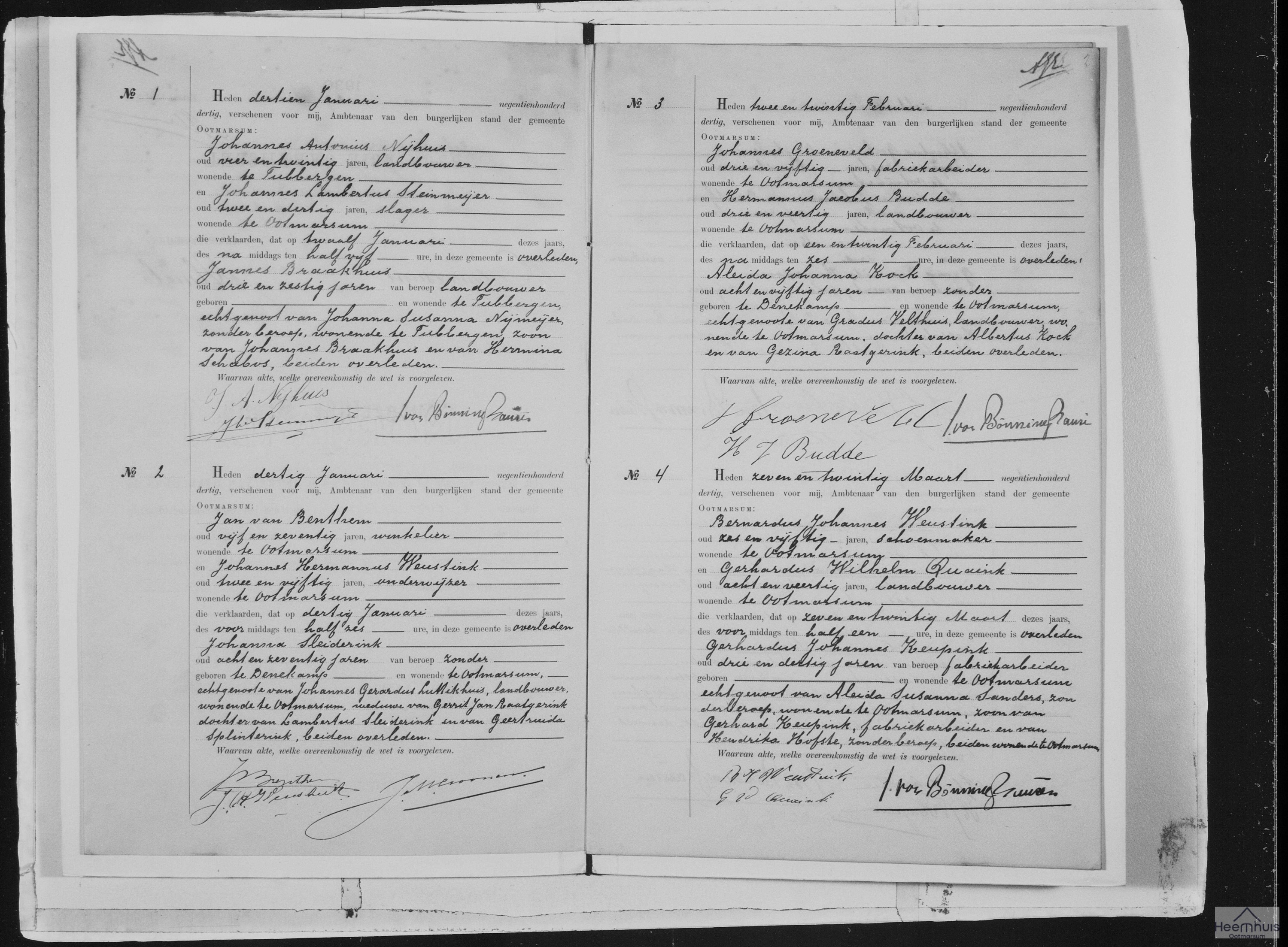 Overlijdensakte van Jannes Braakhuis