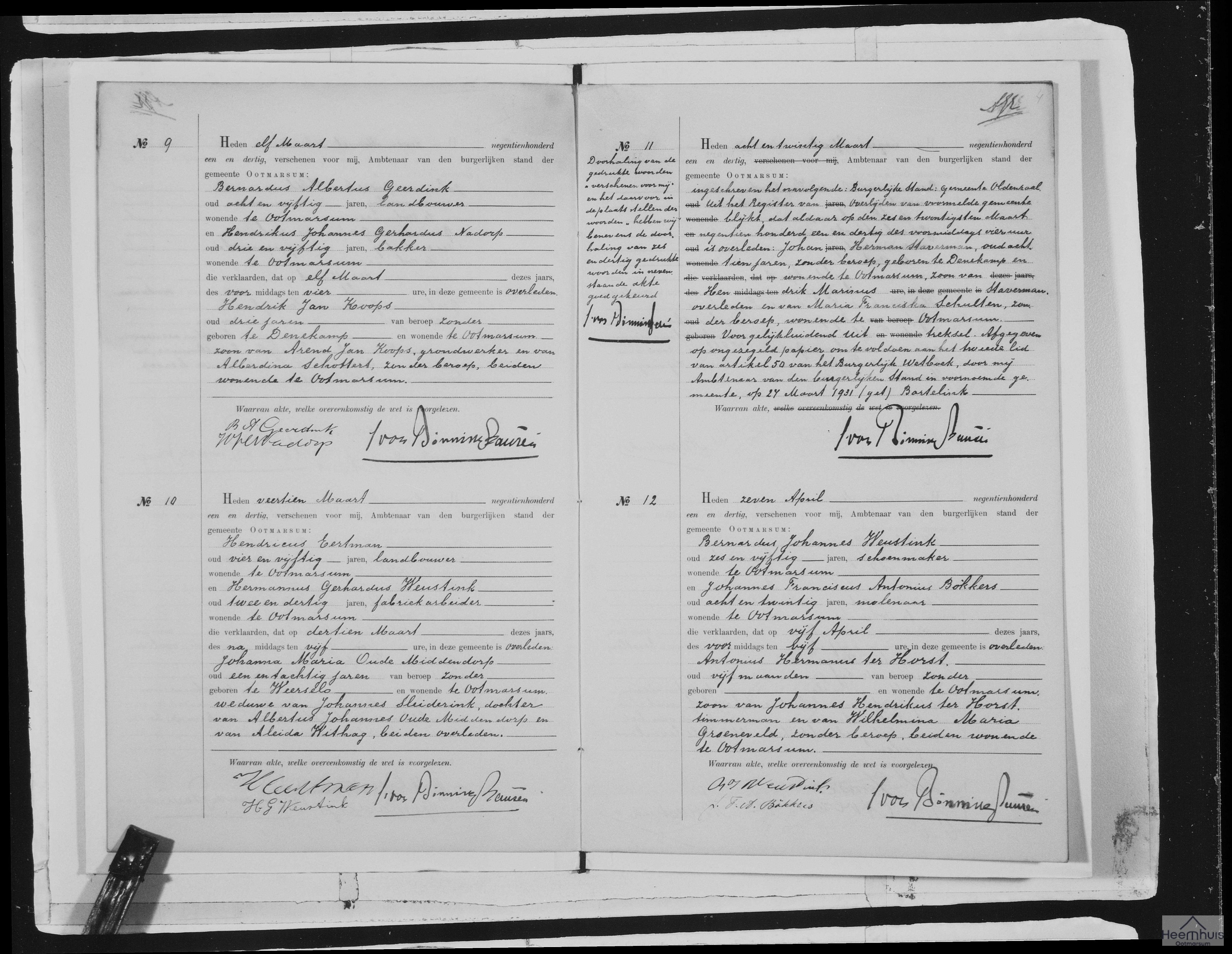 Overlijdensakte van Antonius Hermanus ter Horst