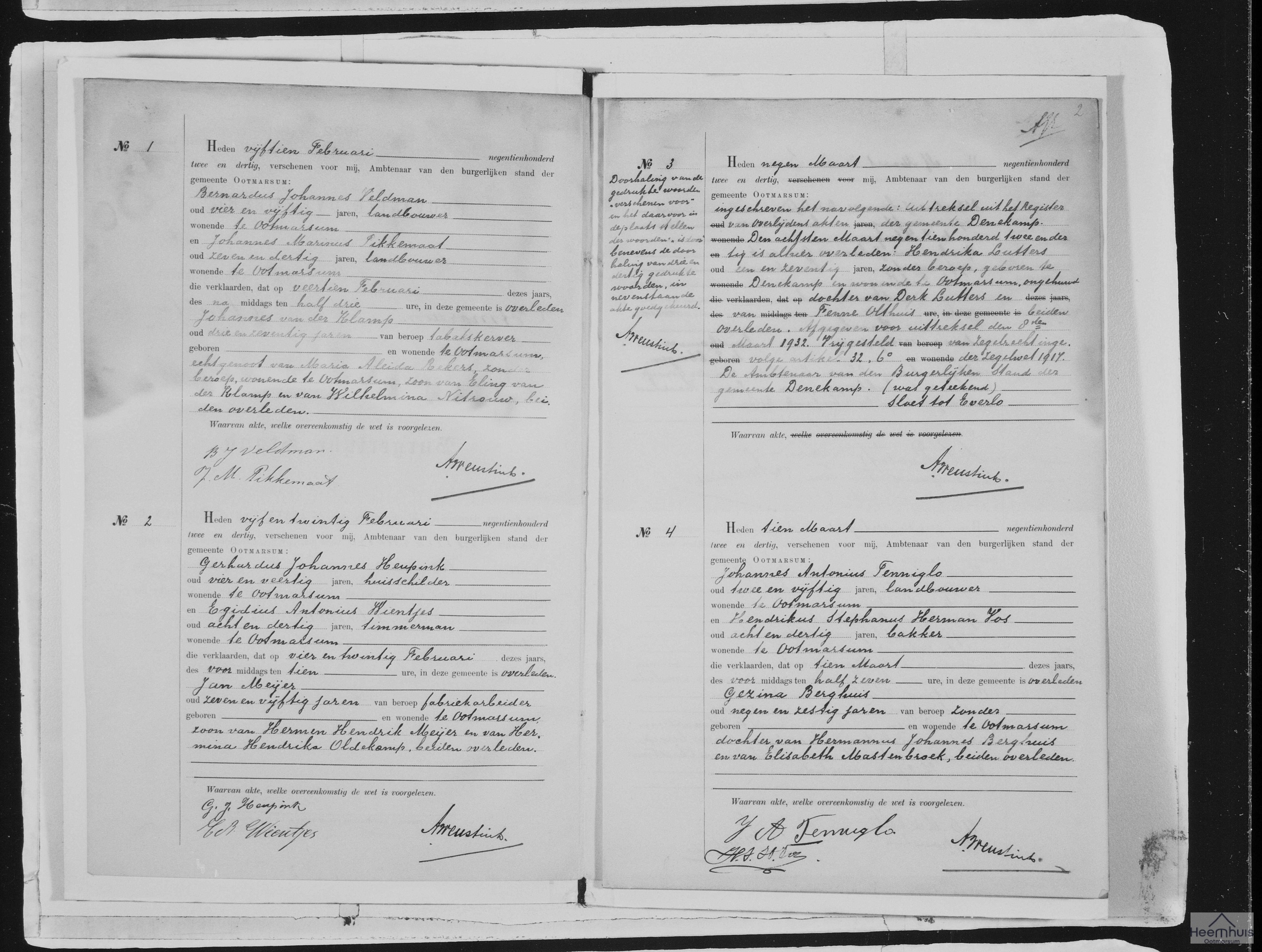 Overlijdensakte van Johannes van der Klamp