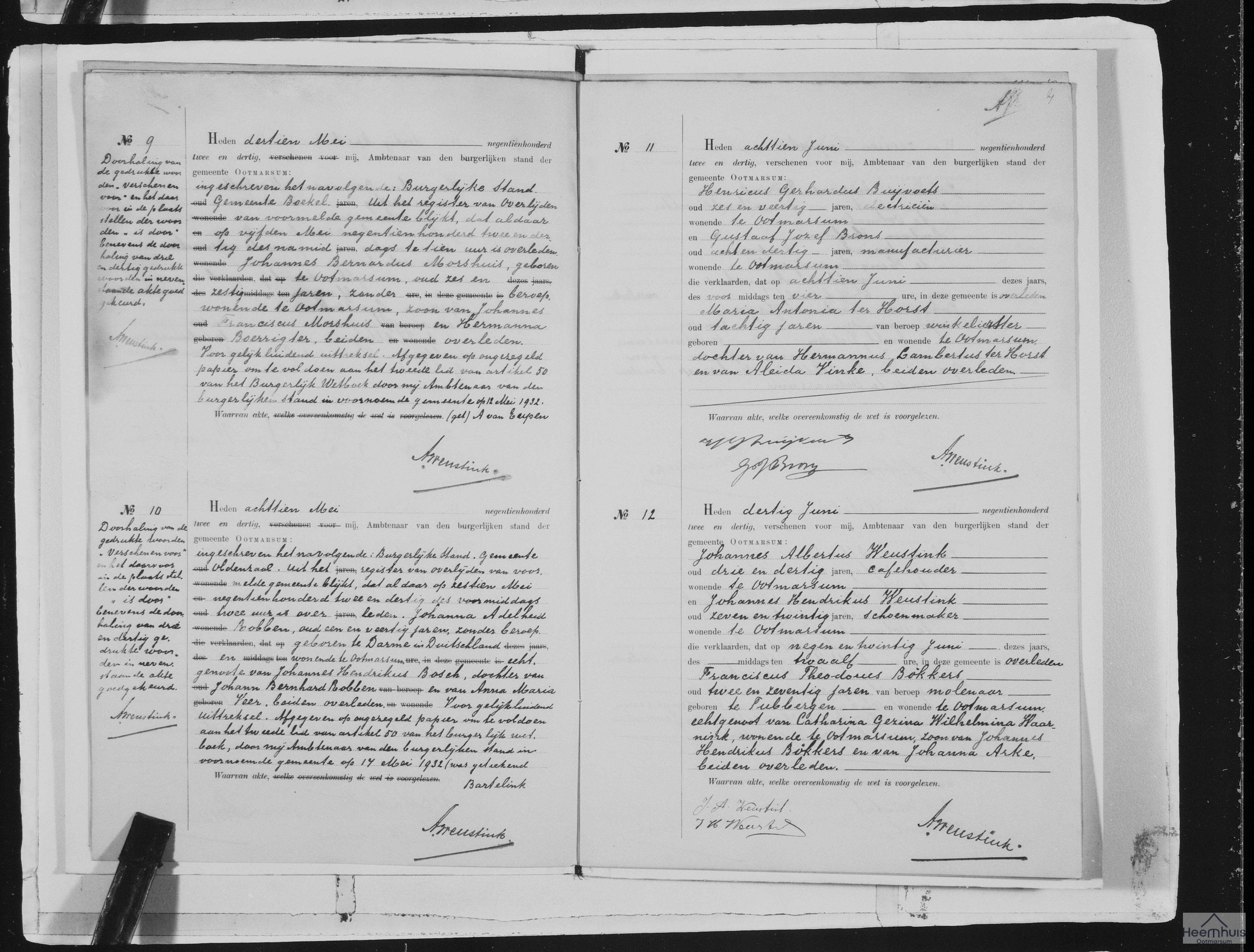 Overlijdensakte van Franciscus Theodorus Bökkers