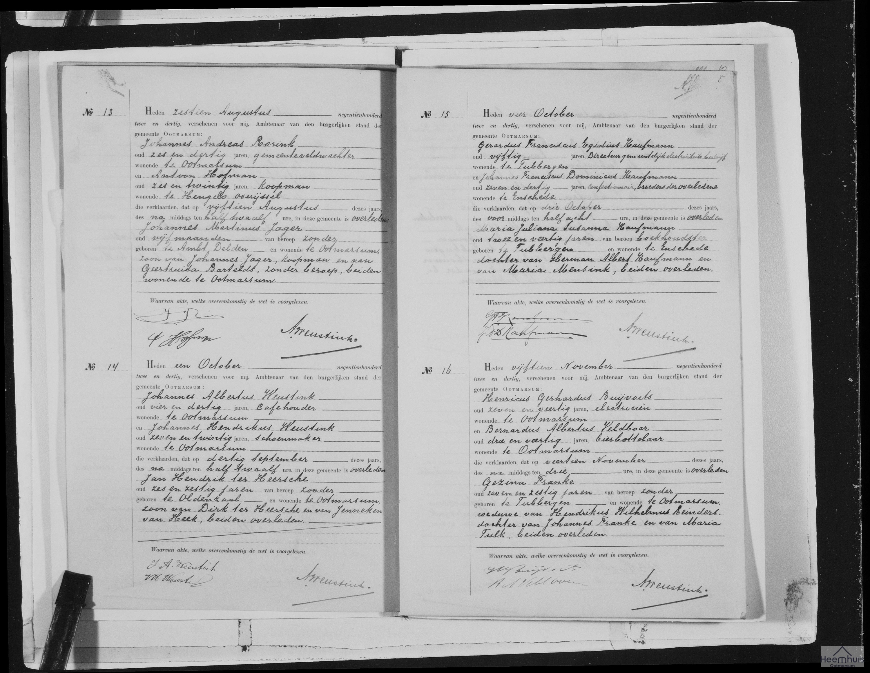 Overlijdensakte van Gezina Franke