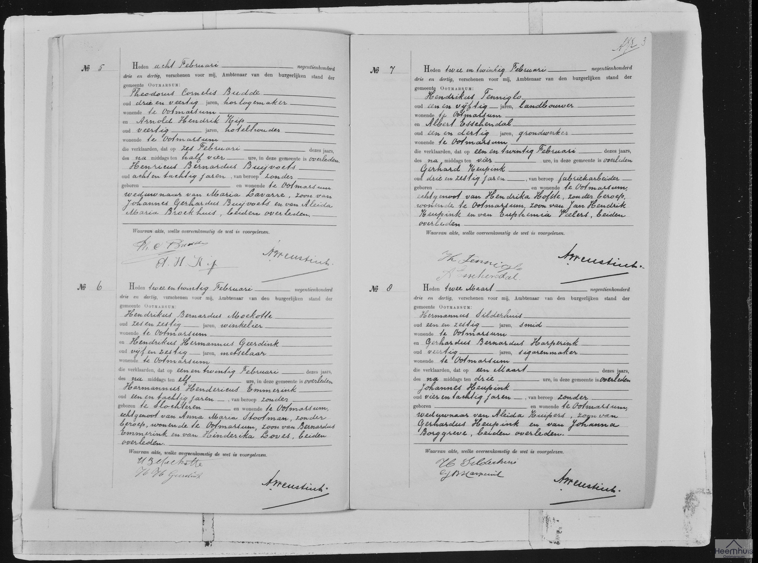 Overlijdensakte van Henricus Bernardus Buijvoets