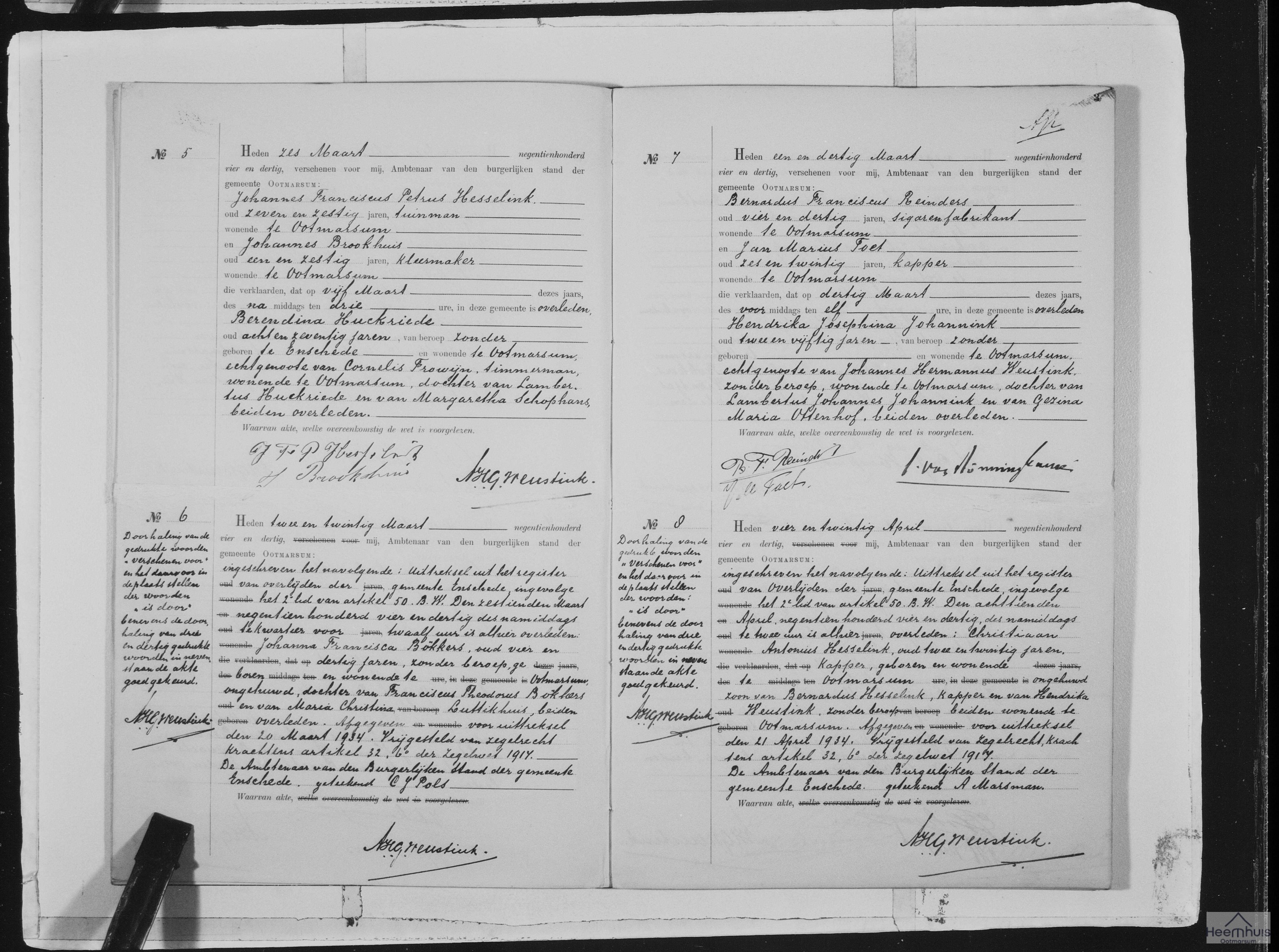 Overlijdensakte van Christiaan Antonius Hesselink