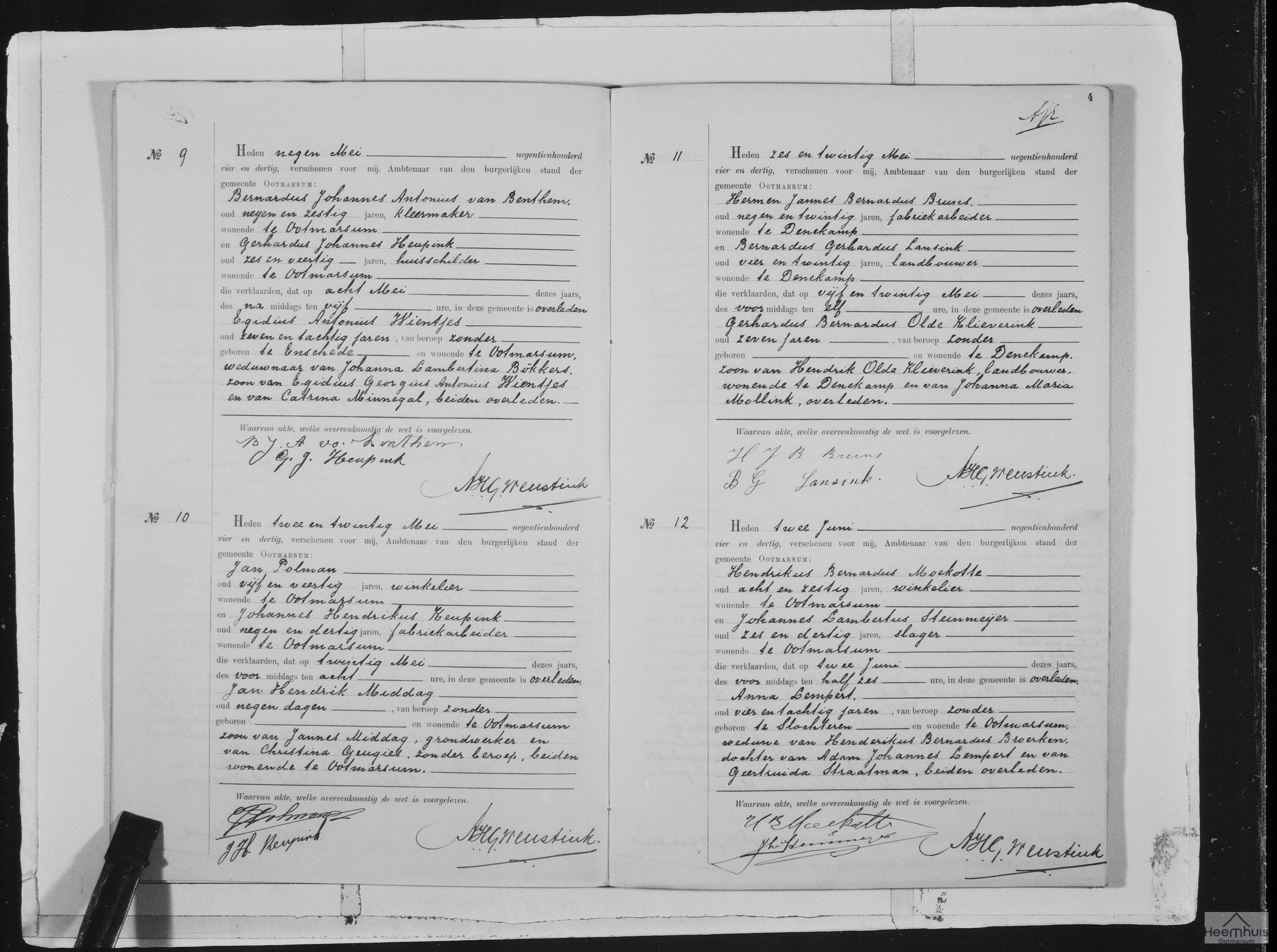 Overlijdensakte van Egidius Antonius Wientjes