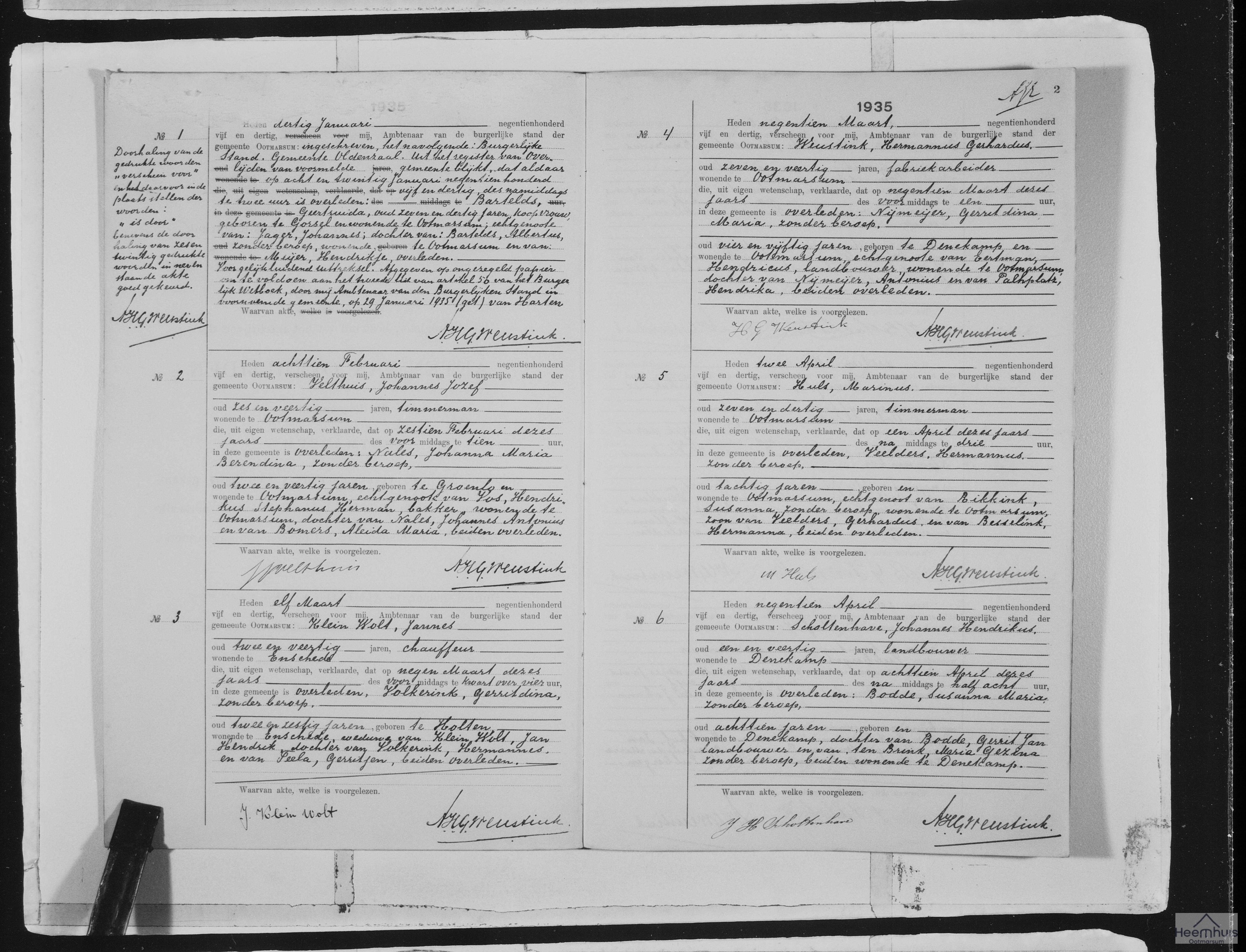 Overlijdensakte van Hermannus Veelders