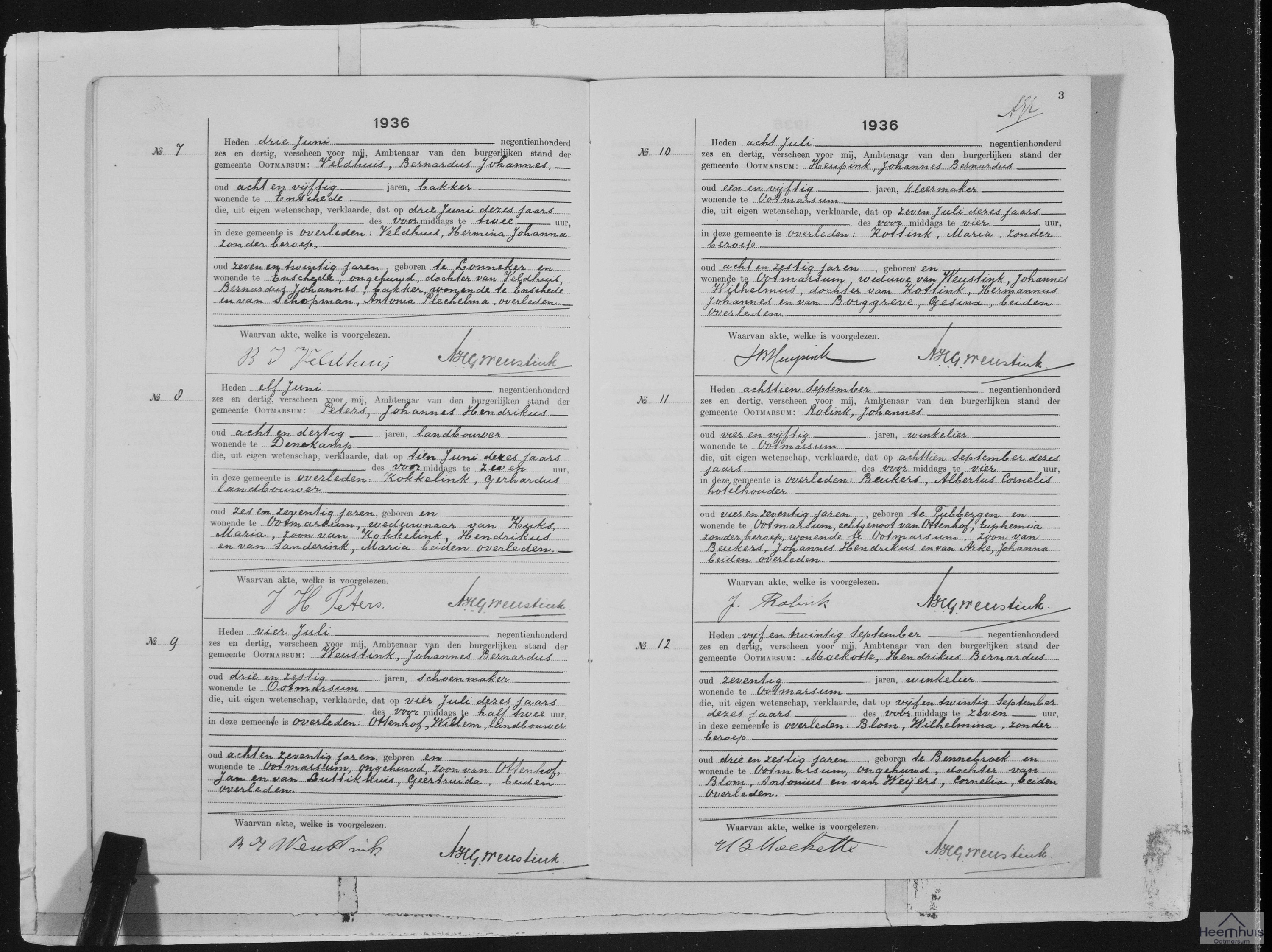 Overlijdensakte van Wilhelmina Blom