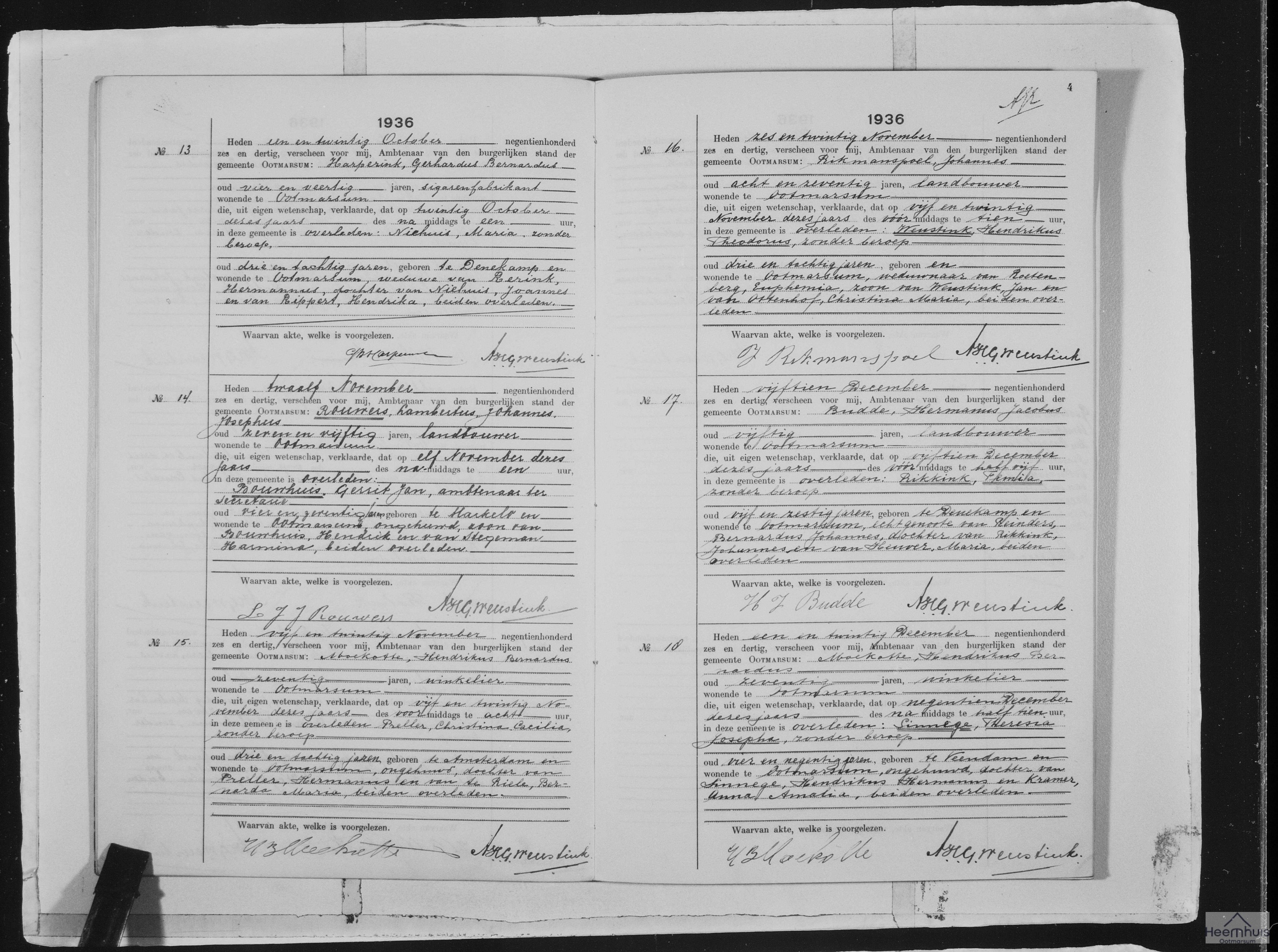 Overlijdensakte van Theresia Josepha Sinnege