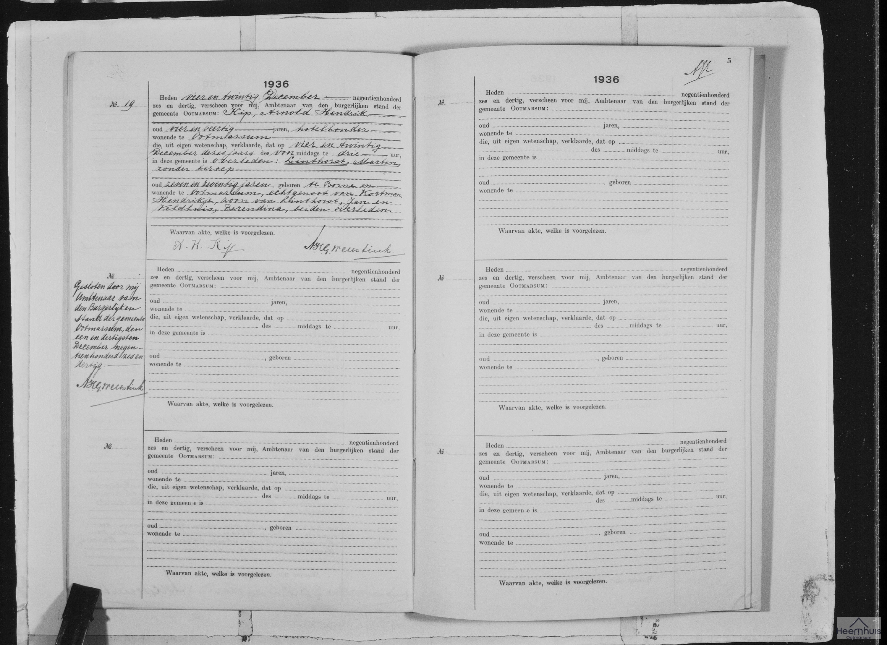 Overlijdensakte van Marten Linthorst