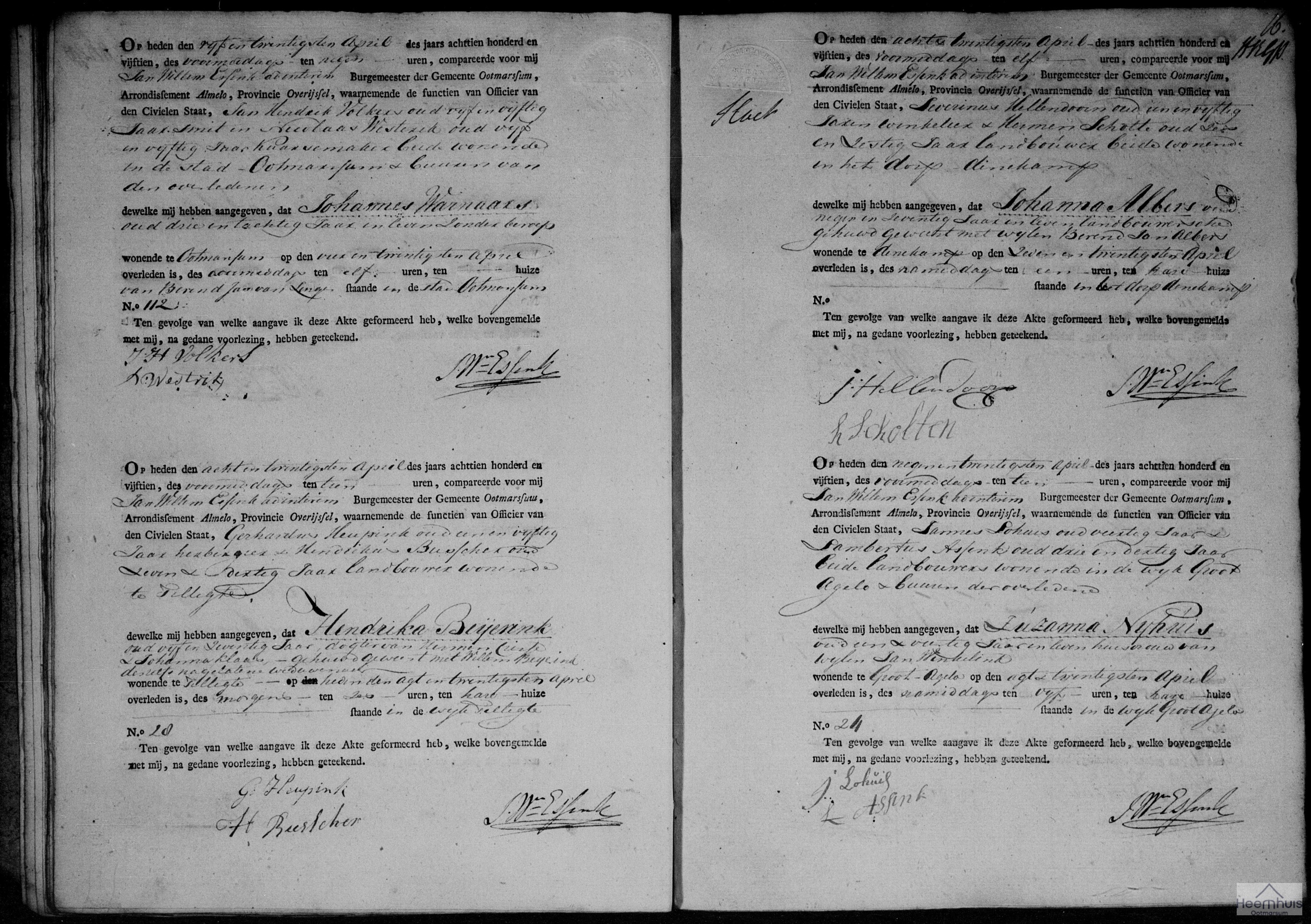 Overlijdensakte van Hendrika Beijerink