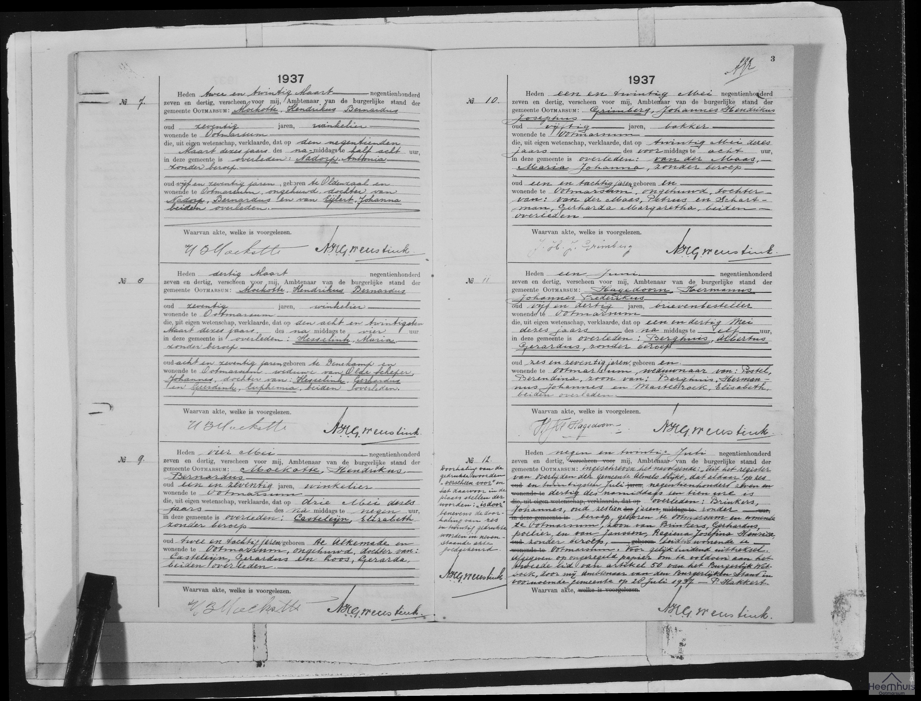 Overlijdensakte van Johannes Brinkers