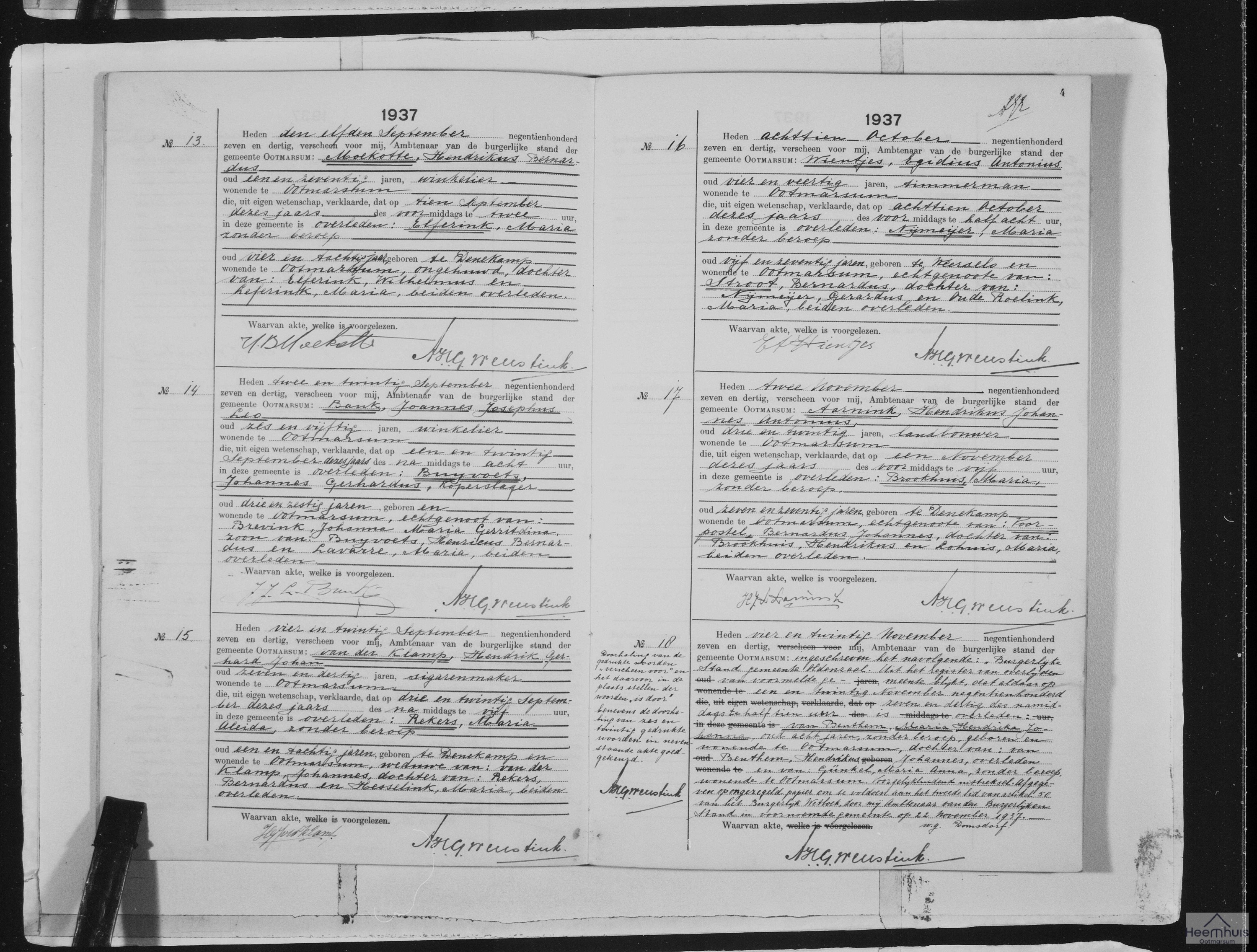 Overlijdensakte van Maria Elferink Overlijdensakte van Maria Elferink