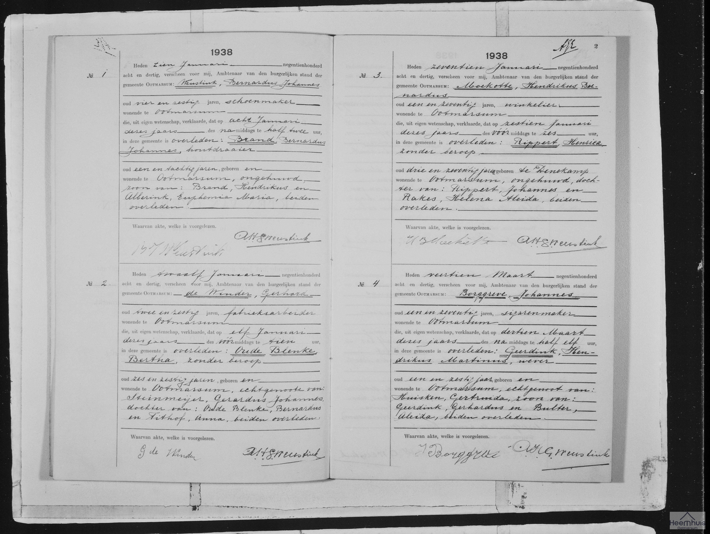 Overlijdensakte van Henrica Rippert