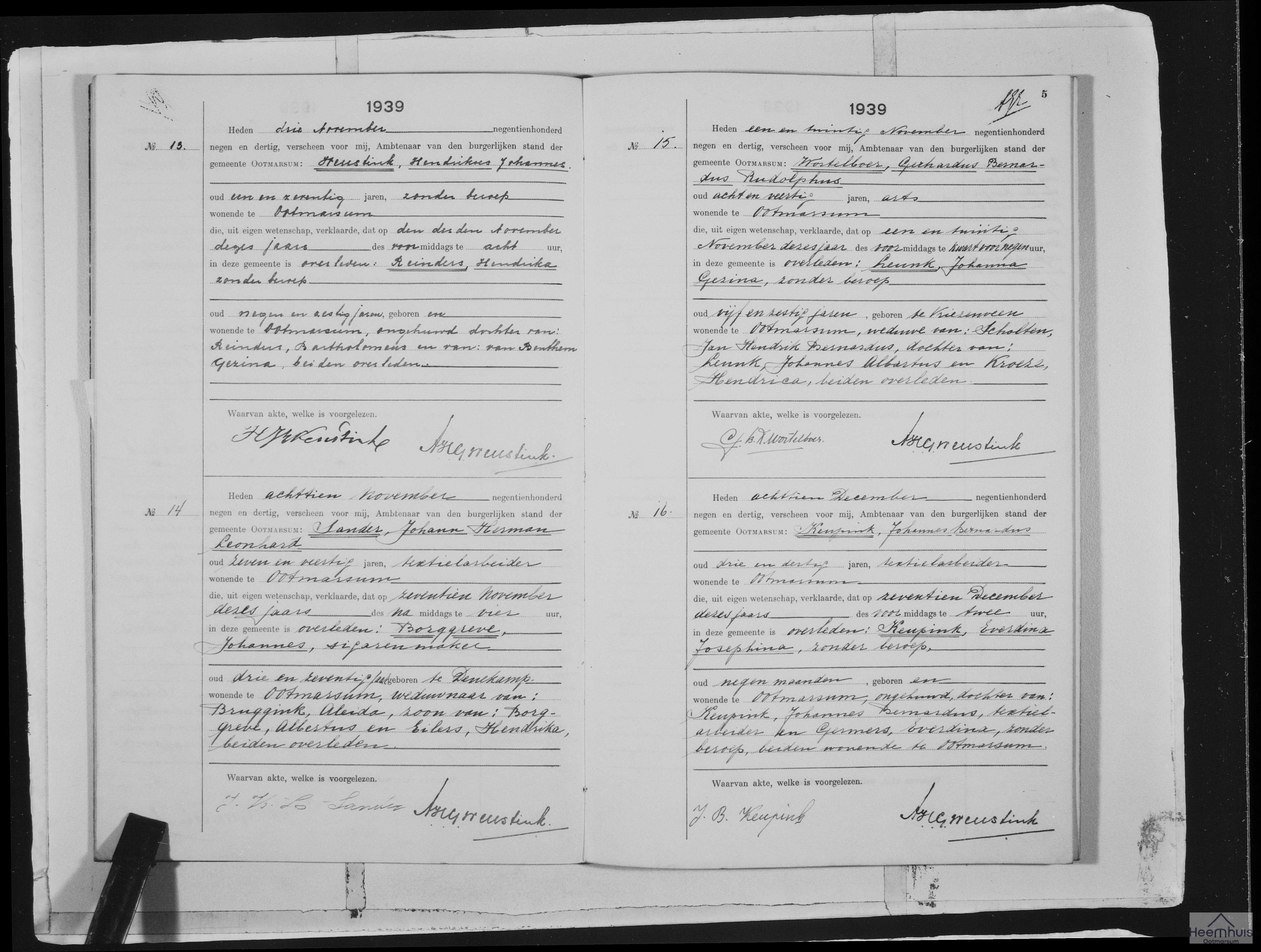 Overlijdensakte van Johannes Borggreve