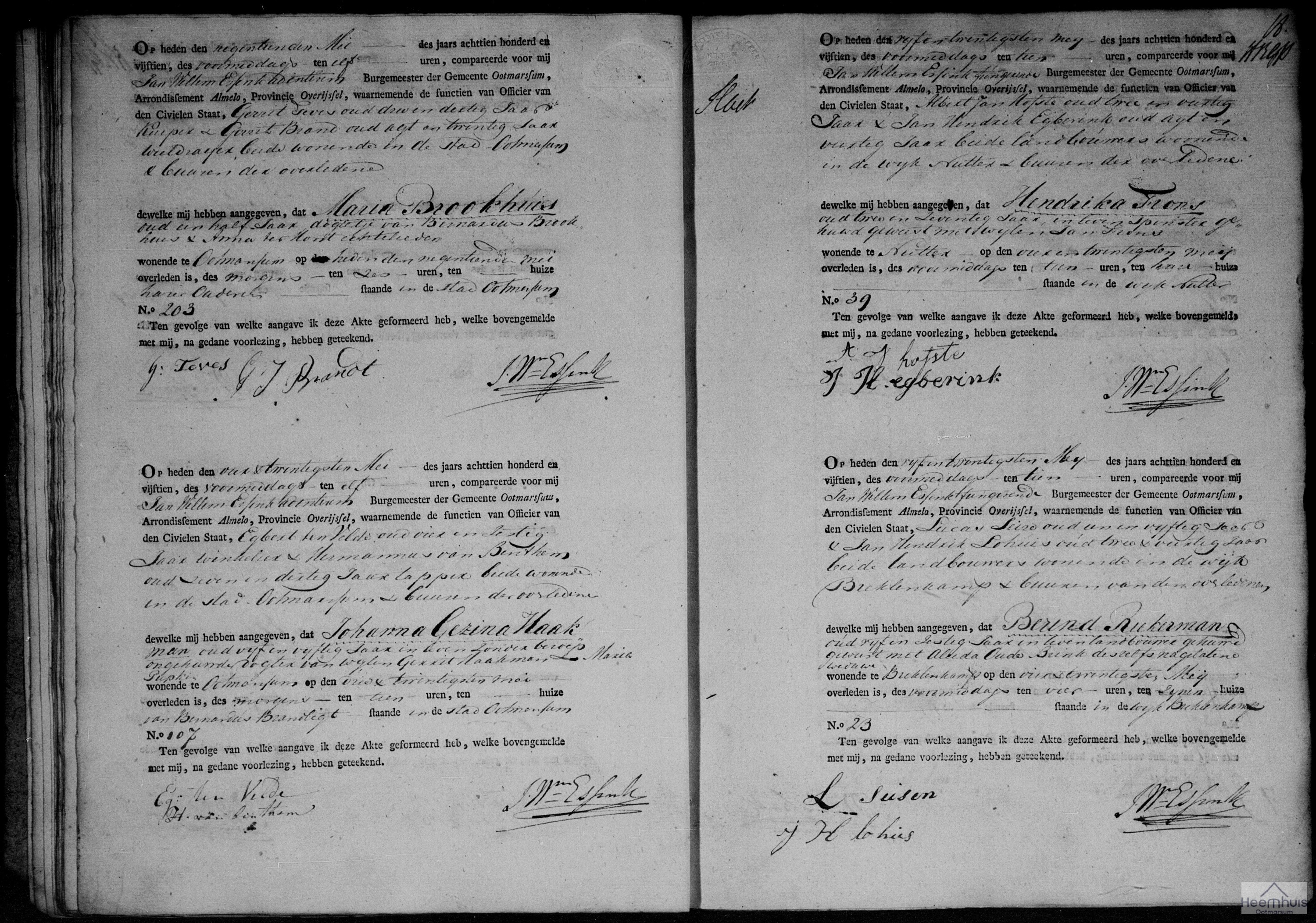 Overlijdensakte van Maria Brookhuis Overlijdensakte van Maria Brookhuis