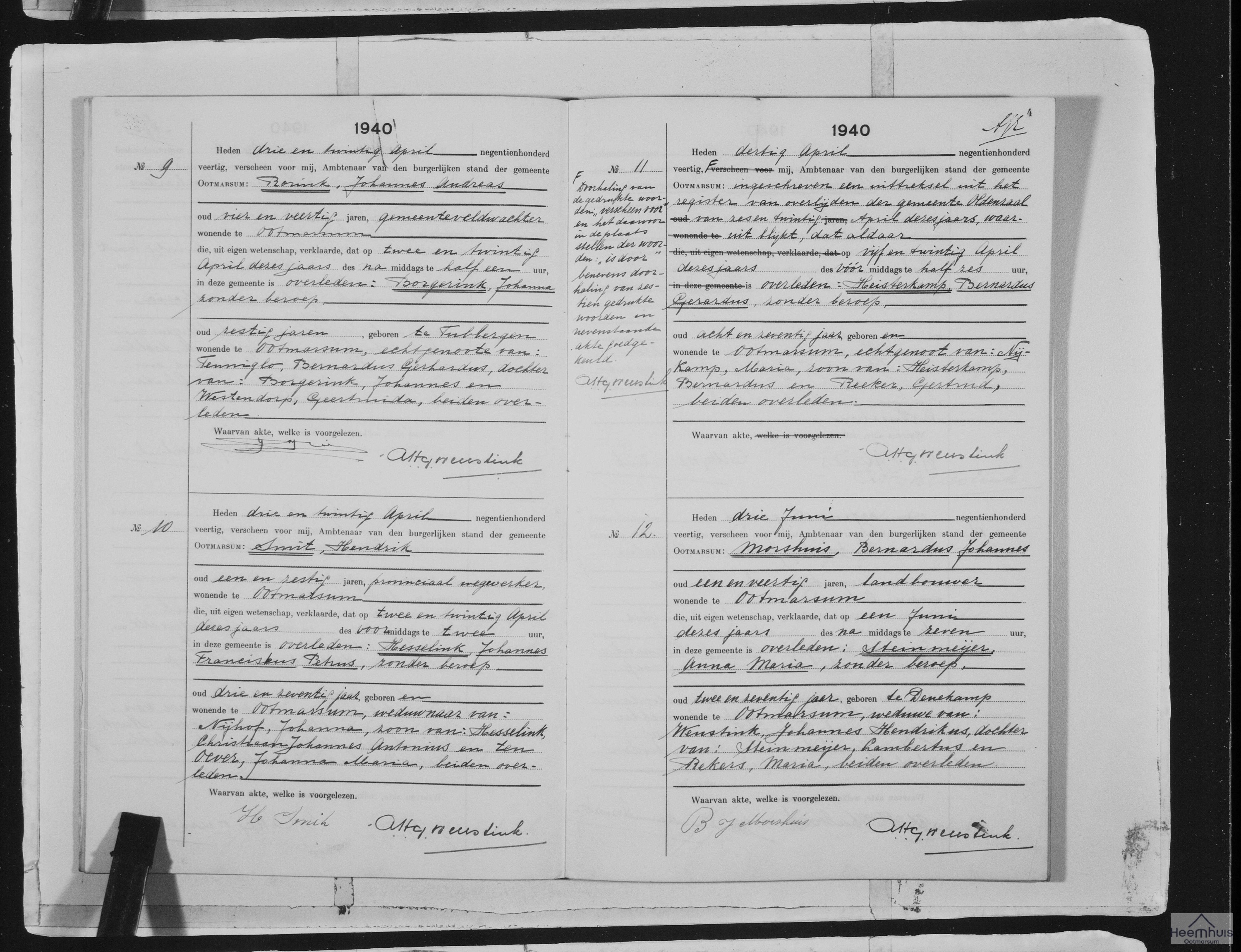 Overlijdensakte van Johannes Franciscus Petrus Hesselink