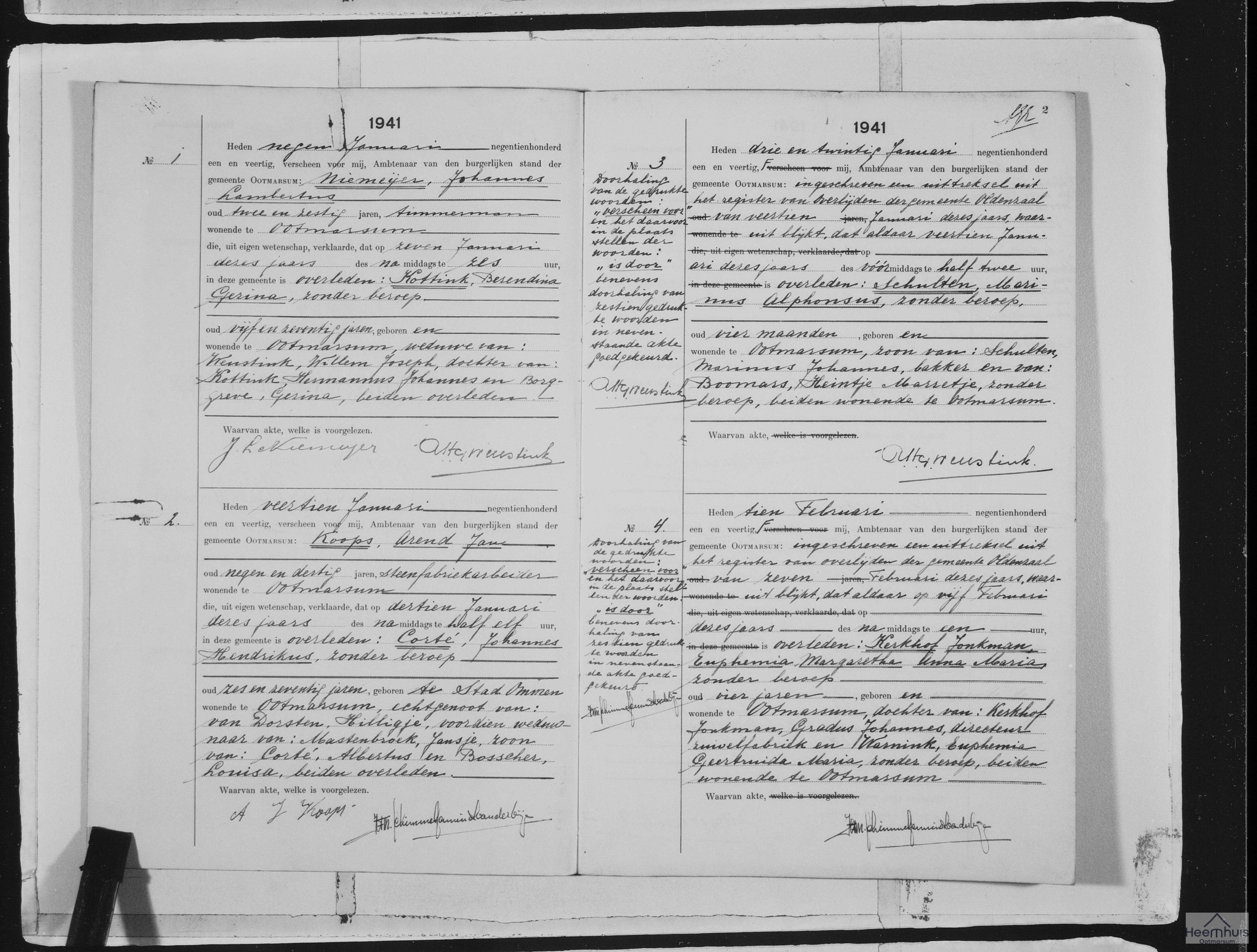 Overlijdensakte van Johannes Hendrikus Corté Overlijdensakte van Johannes Hendrikus Corté