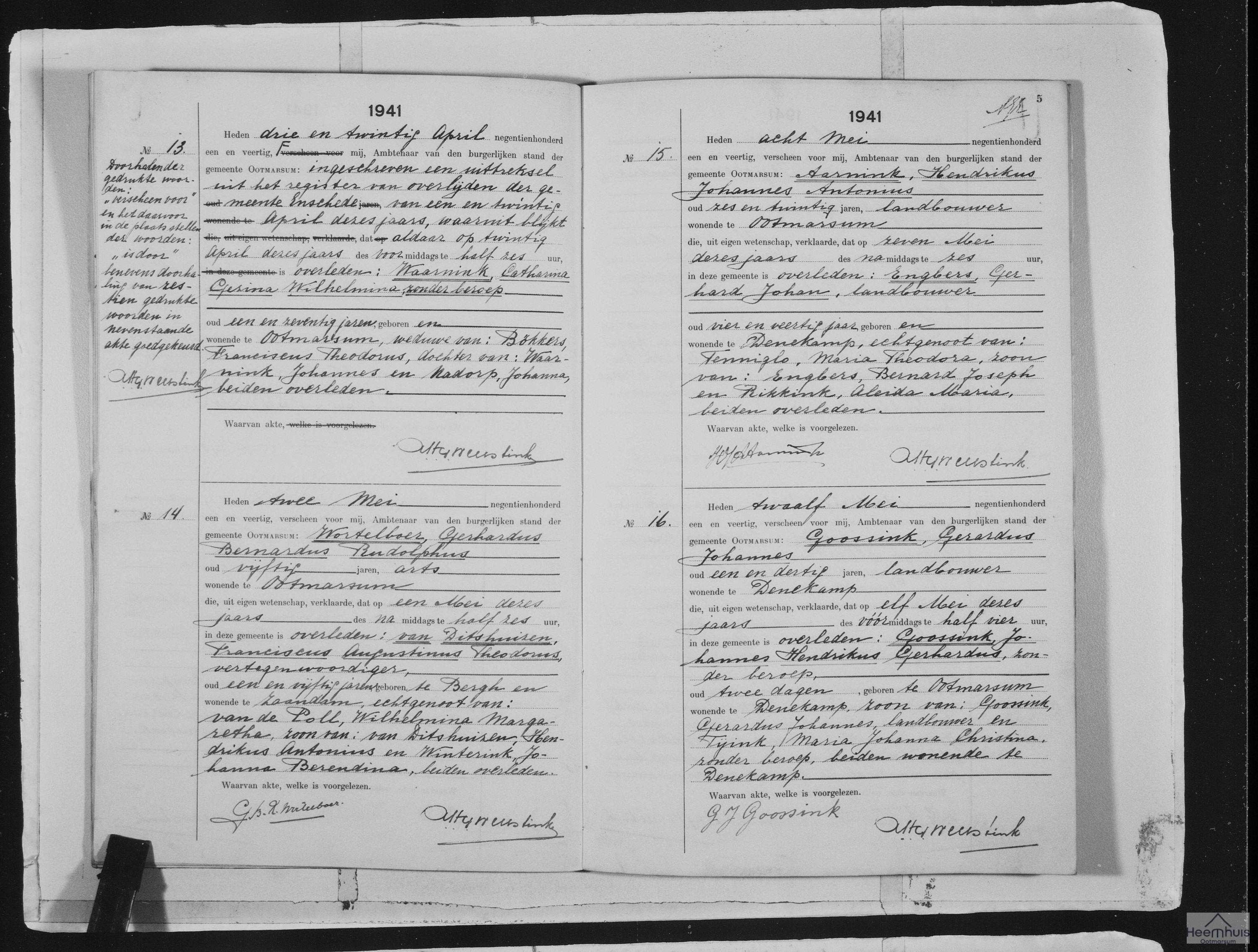 Overlijdensakte van Catharina Gezina Wilhelmina Waarnink