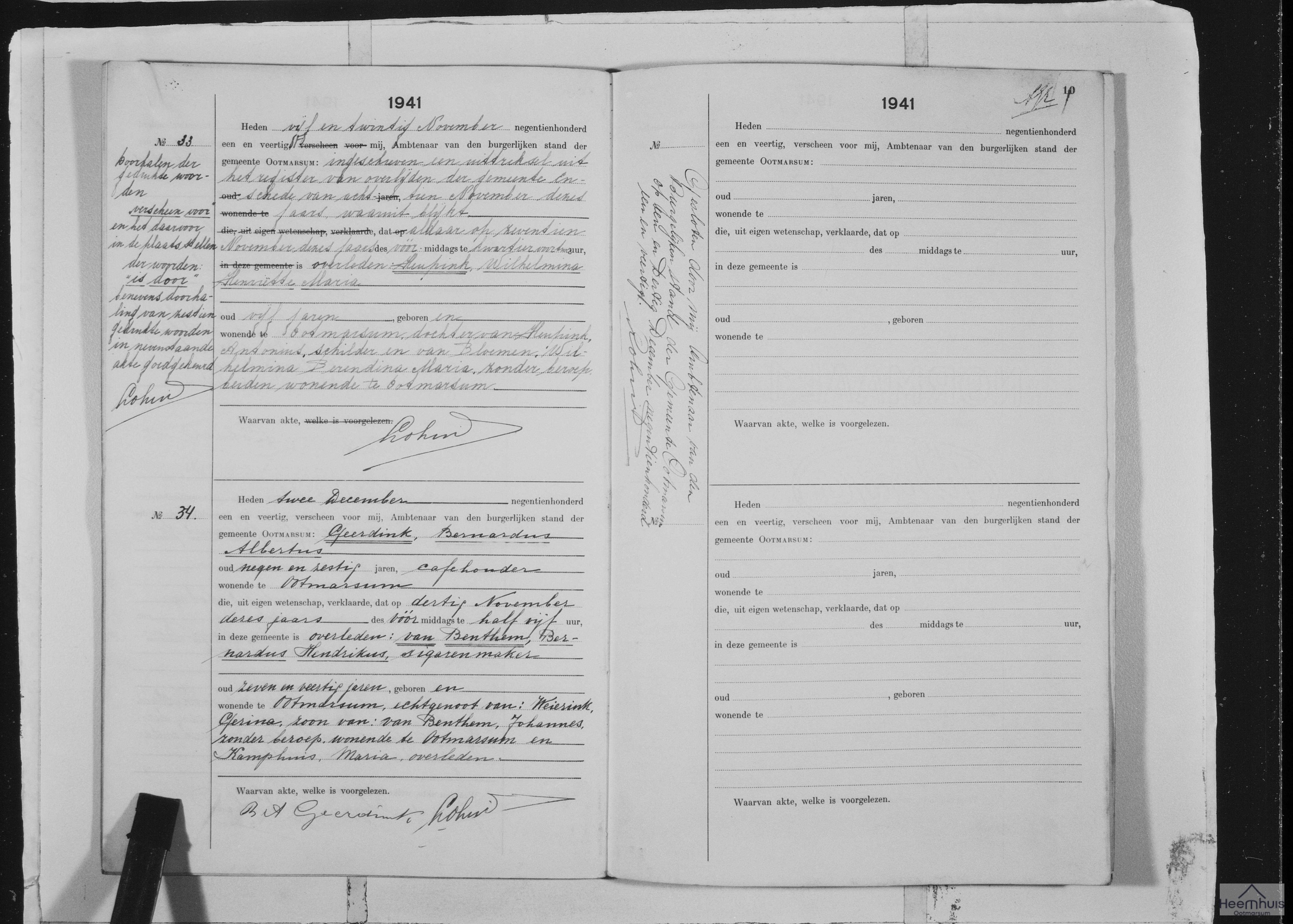 Overlijdensakte van Wilhelmina Henriëtte Maria Heupink