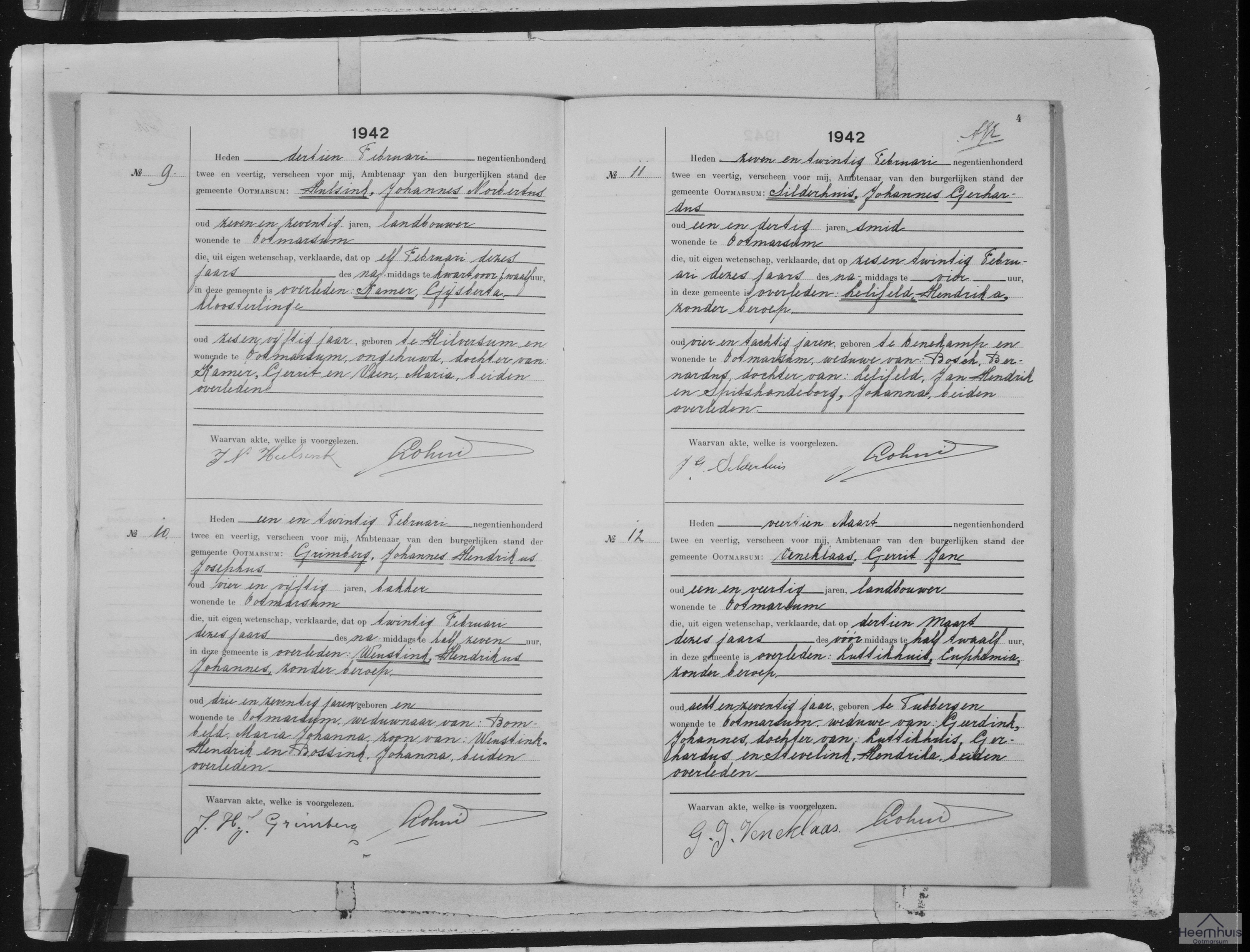 Overlijdensakte van Hendrikus Johannes Weustink