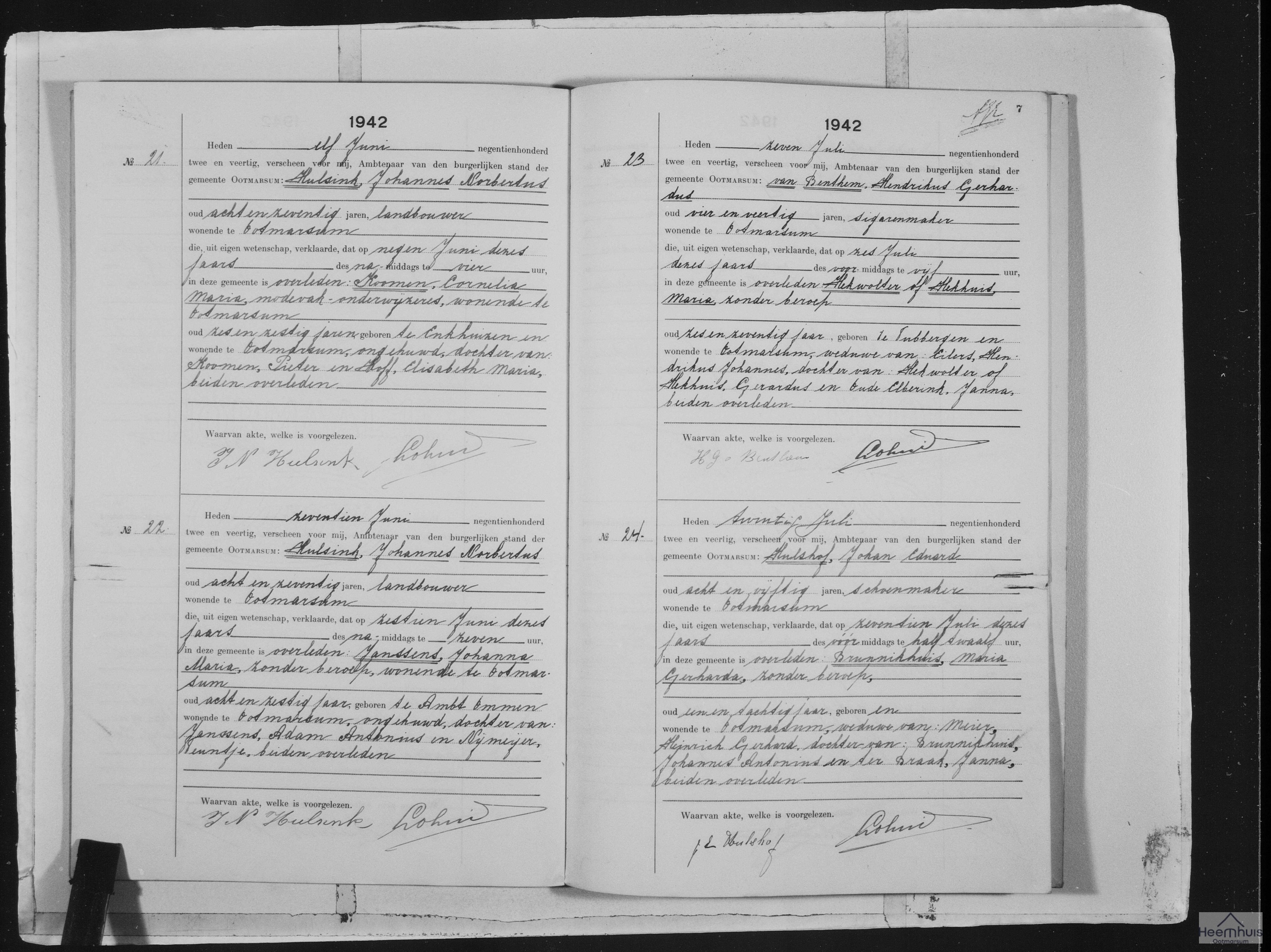 Overlijdensakte van Maria Hekwolter of Hekhuis