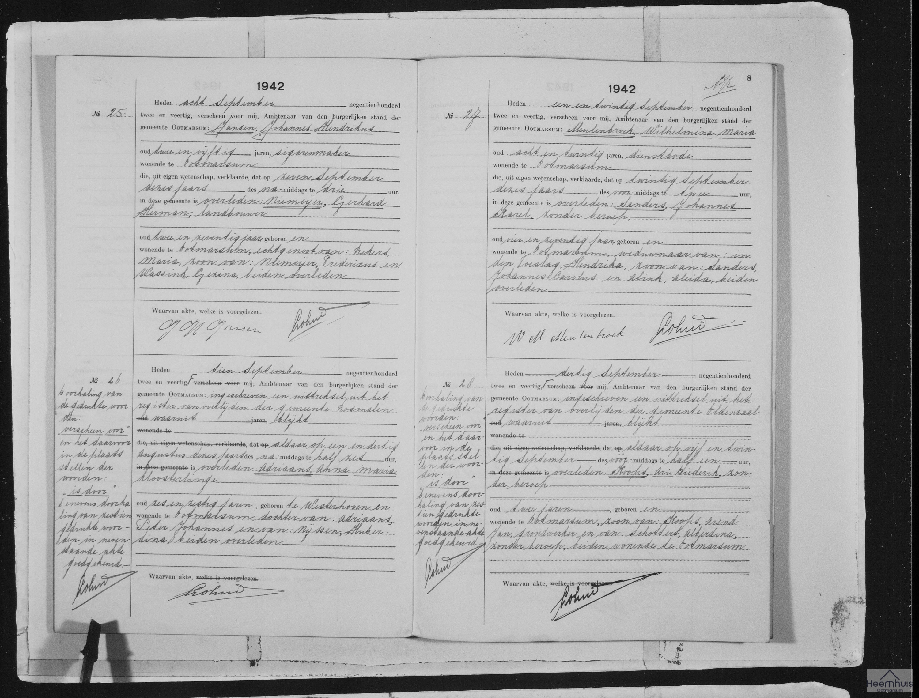 Overlijdensakte van Johannes Karel Sanders