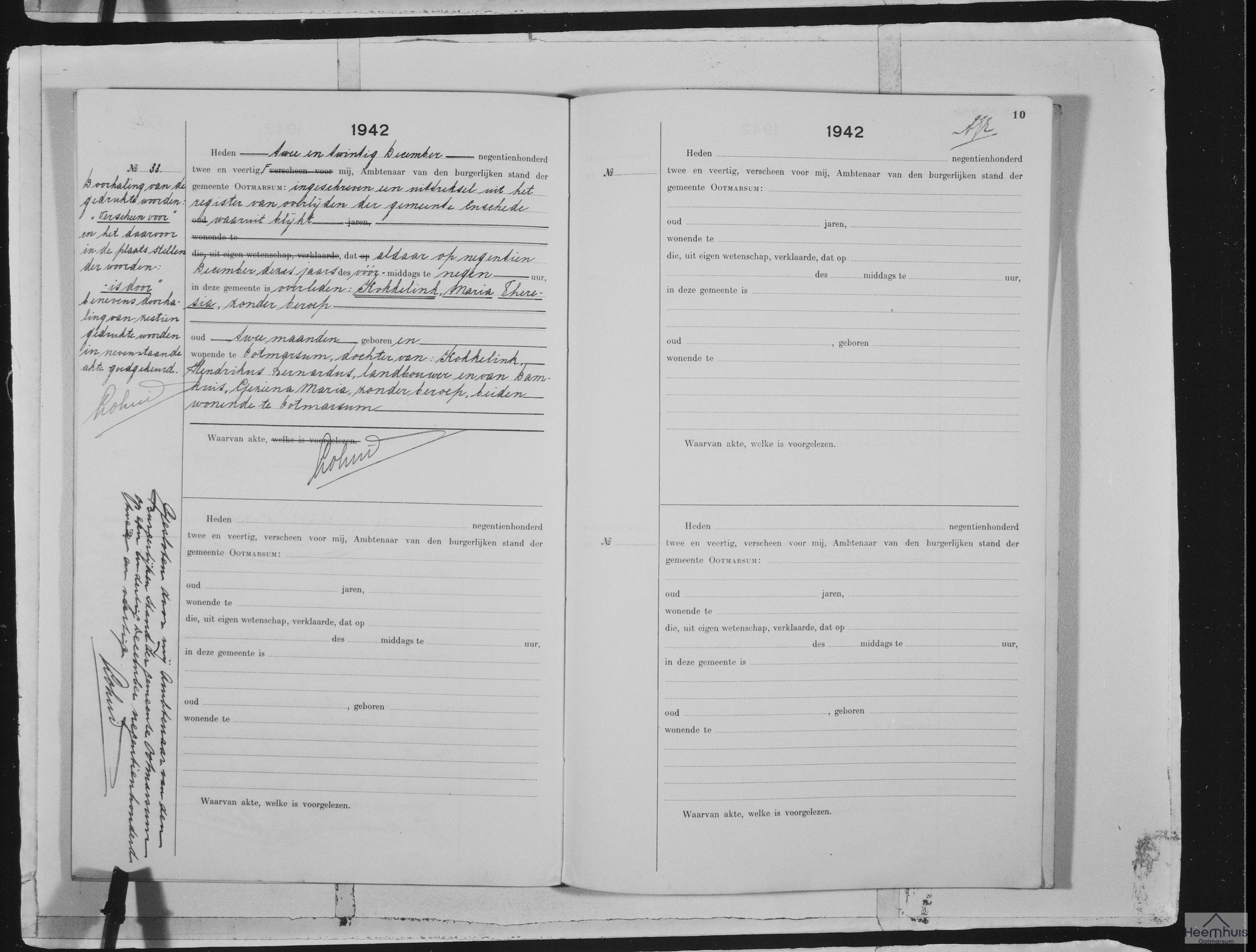 Overlijdensakte van Maria Theresia Kokkelink