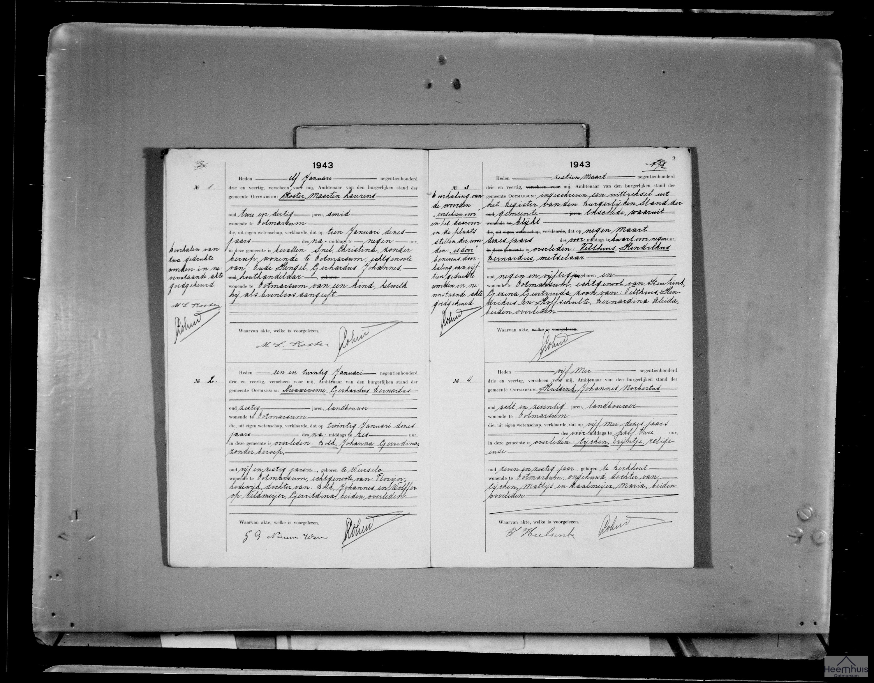 Overlijdensakte van Hendrikus Bernardus Velthuis