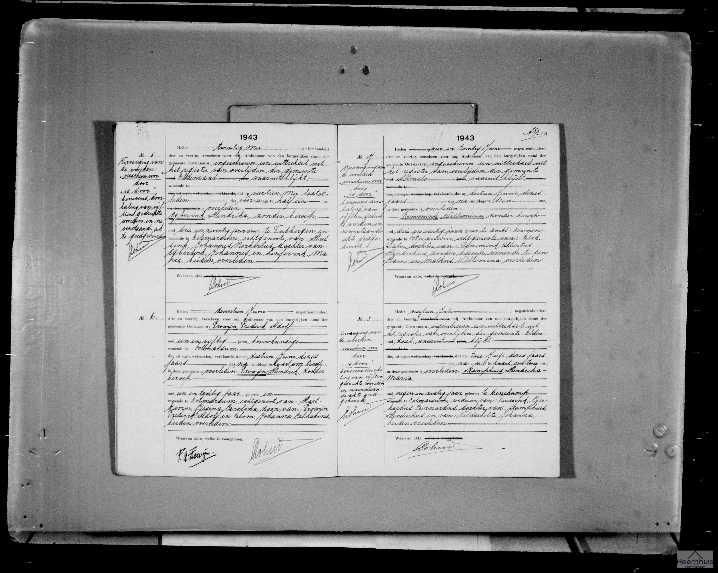 Overlijdensakte van Hendrik Frowijn Overlijdensakte van Hendrik Frowijn