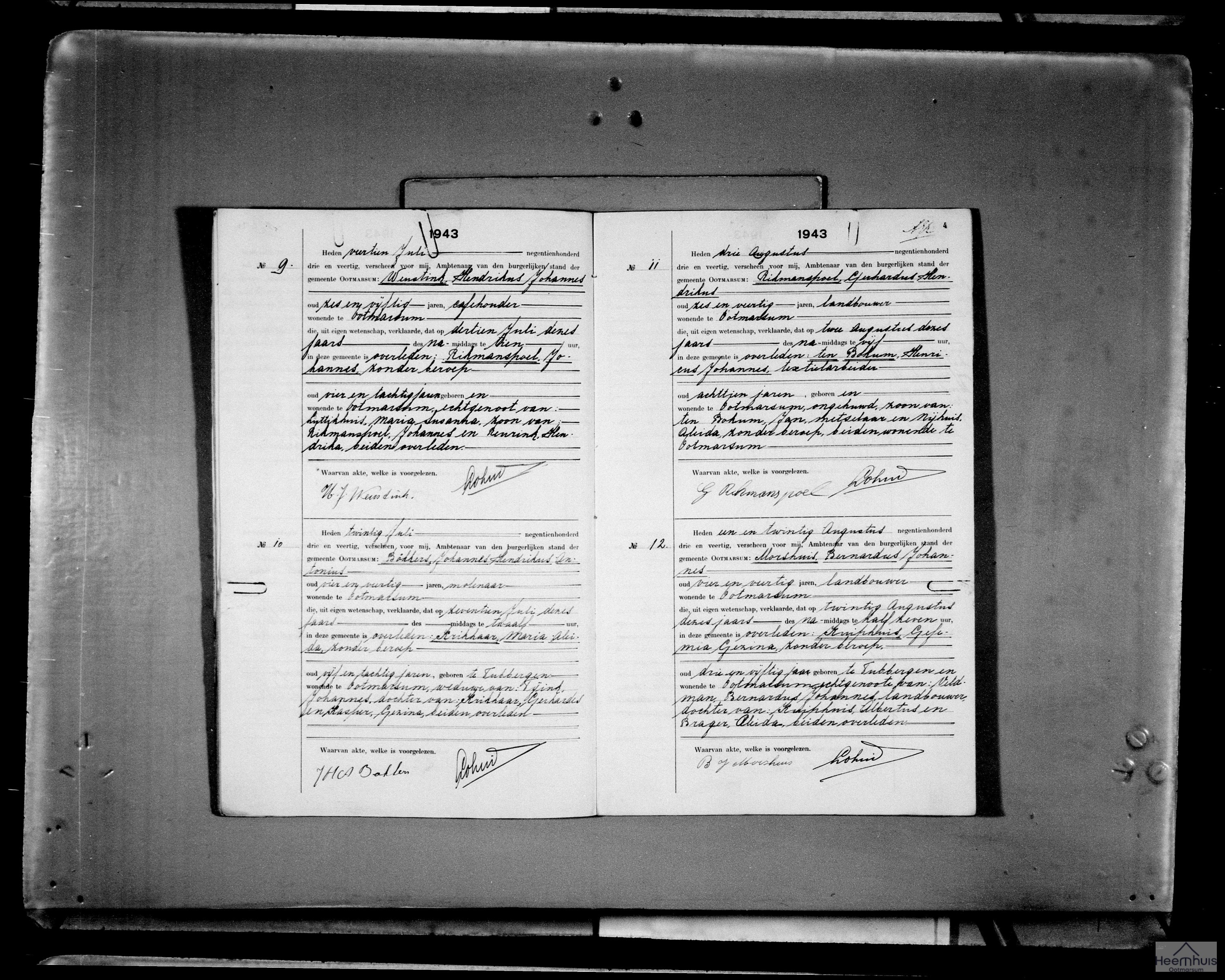 Overlijdensakte van Henricus Johannes ten Bokum