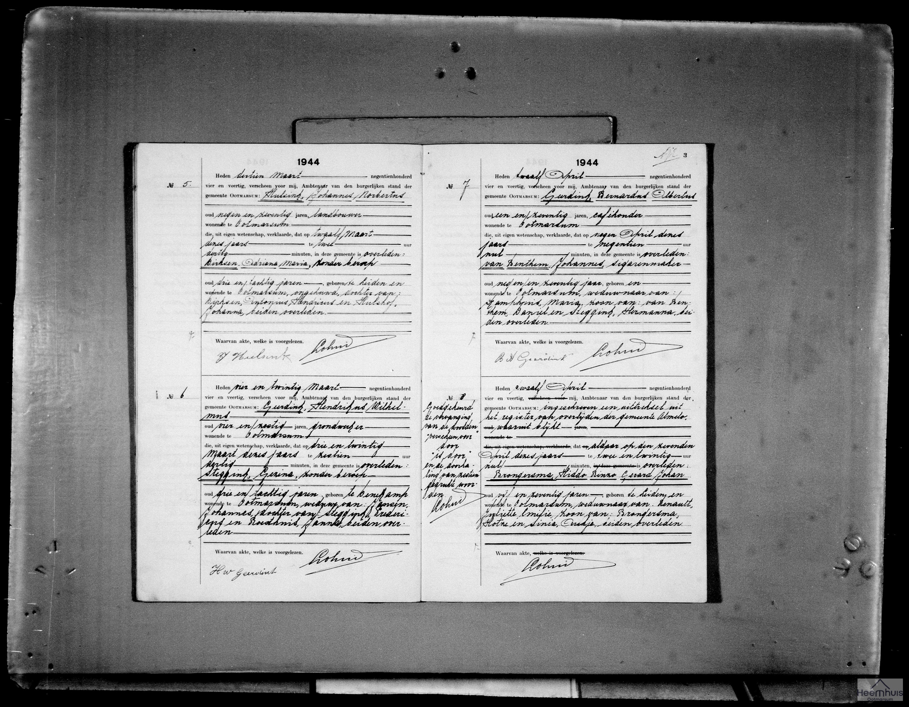 Overlijdensakte van Gezina Steggink