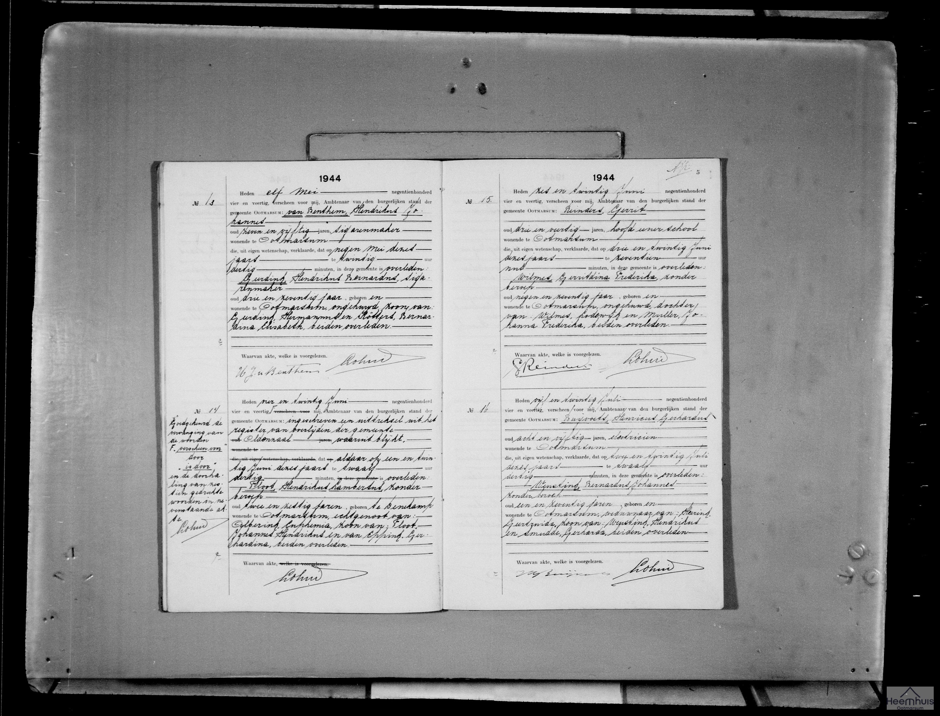 Overlijdensakte van Bernardus Johannes Weustink