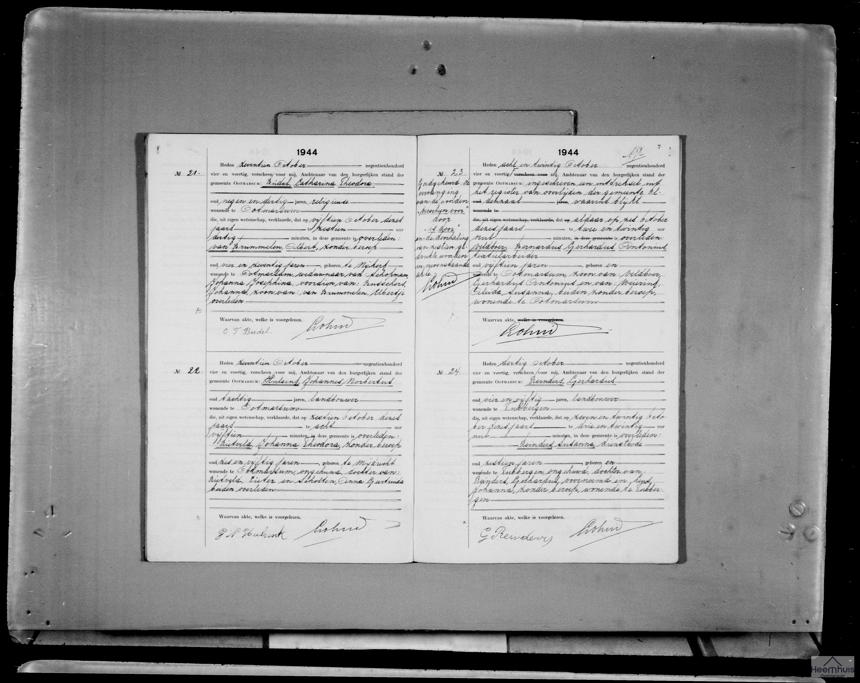 Overlijdensakte van Bernardus Gerhardus Antonius Veldboer