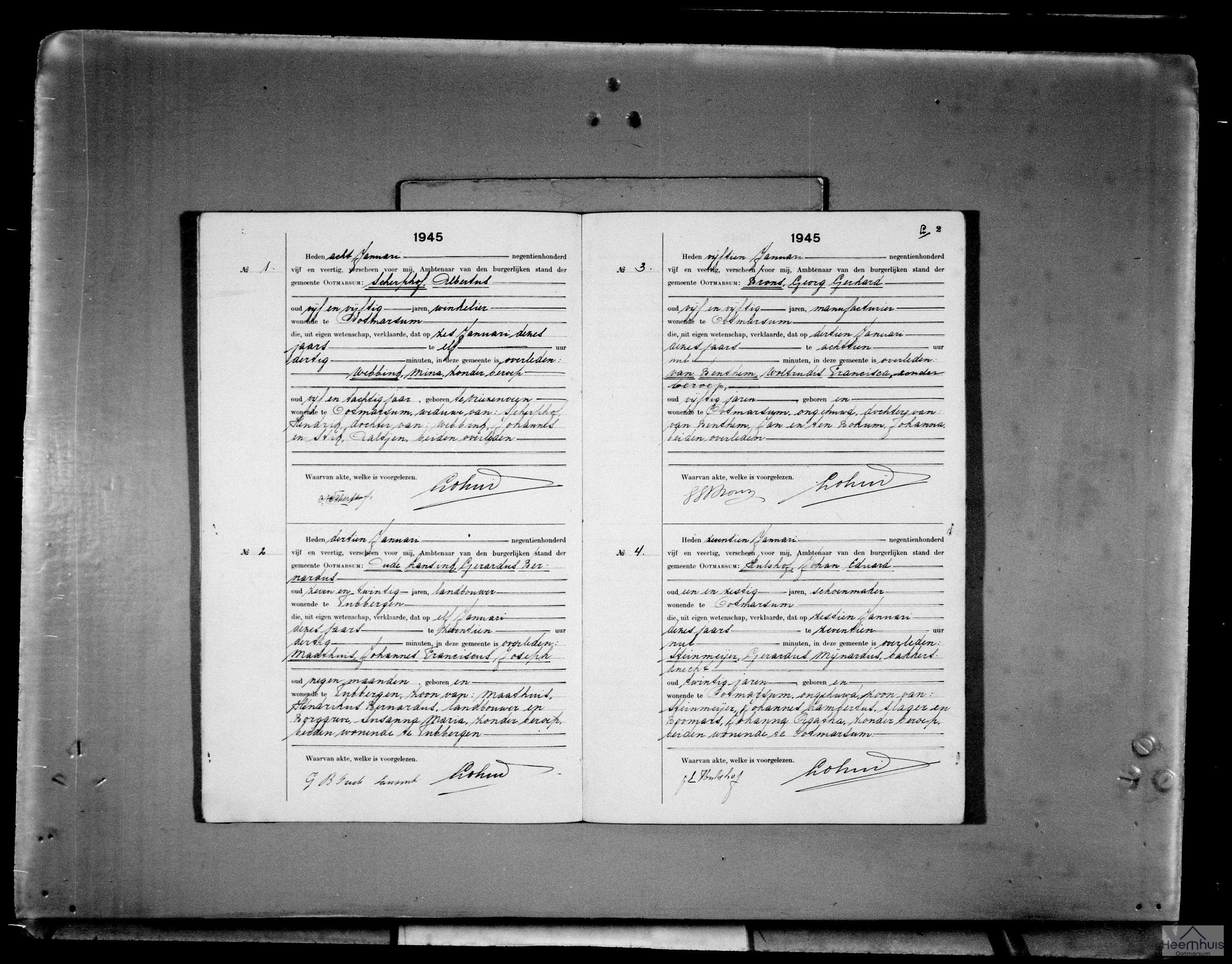 Overlijdensakte van Gerardus Mijnardus Steinmeijer