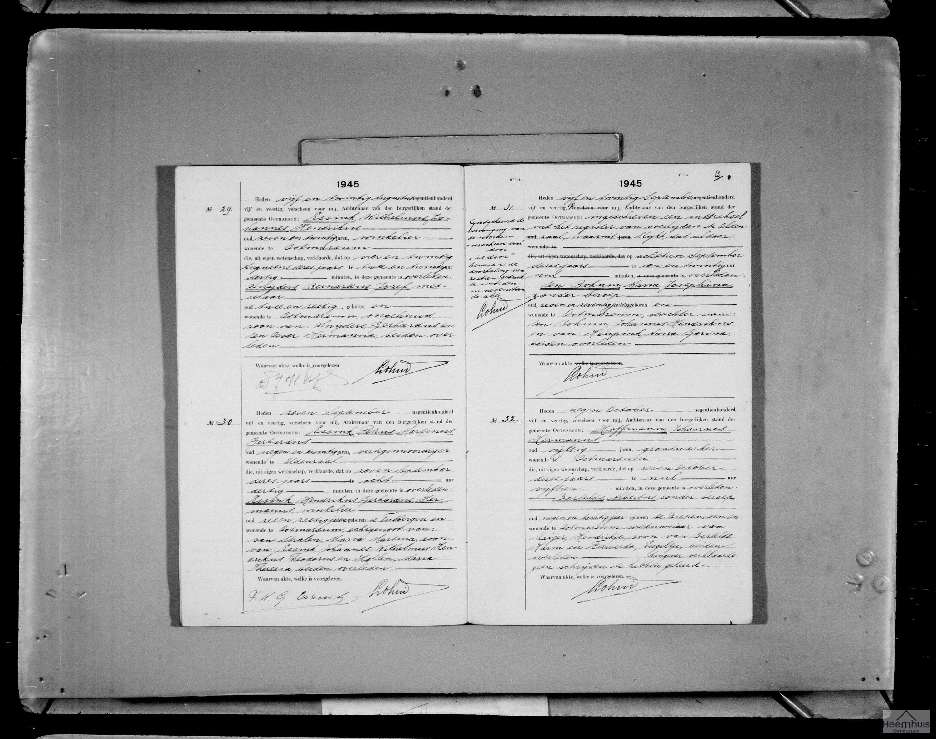Overlijdensakte van Hendrikus Gerhardus Hermanus Essink