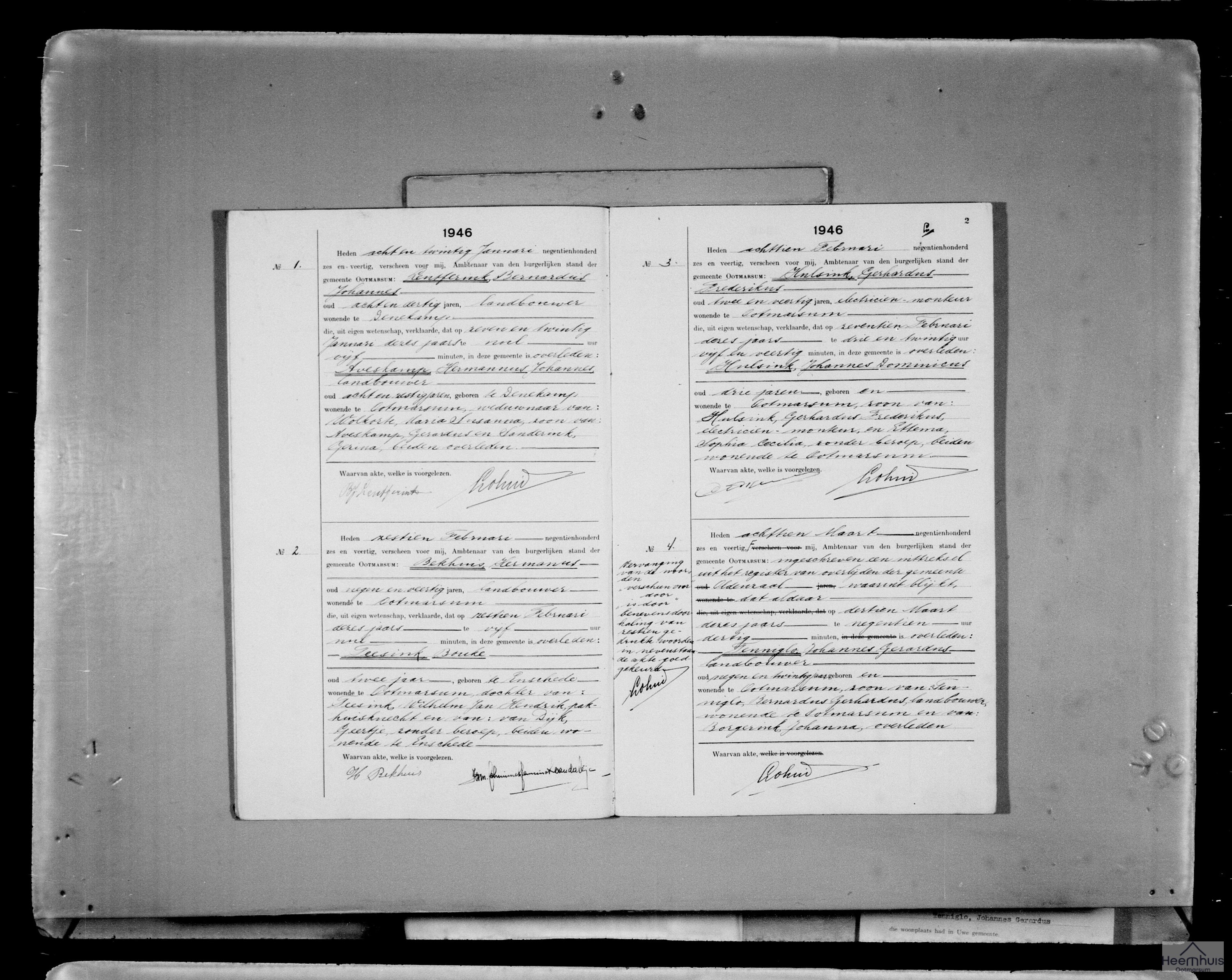 Overlijdensakte van Johannes Dominicus Hulsink