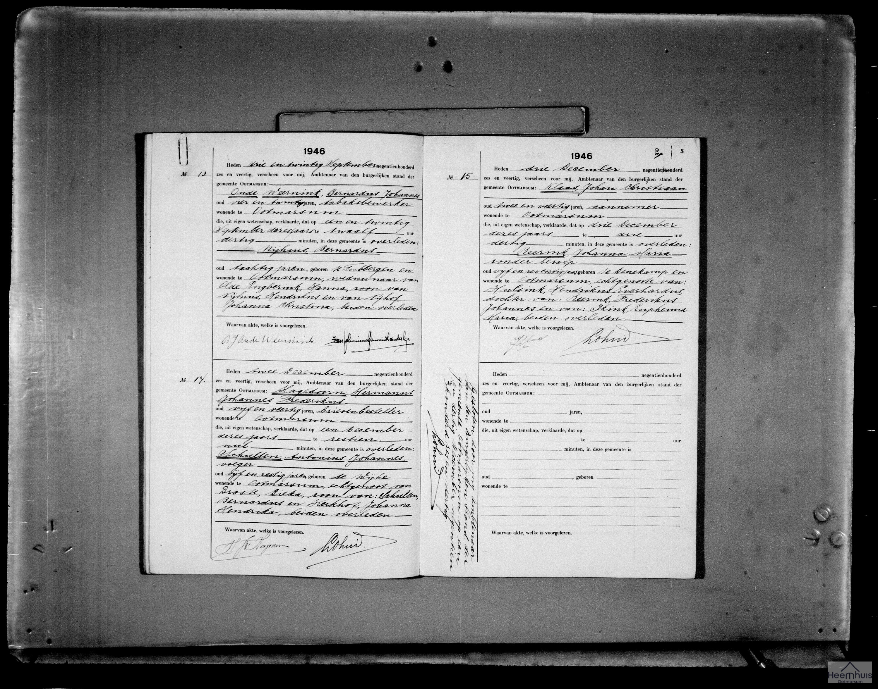 Overlijdensakte van Johanna Maria Reerink