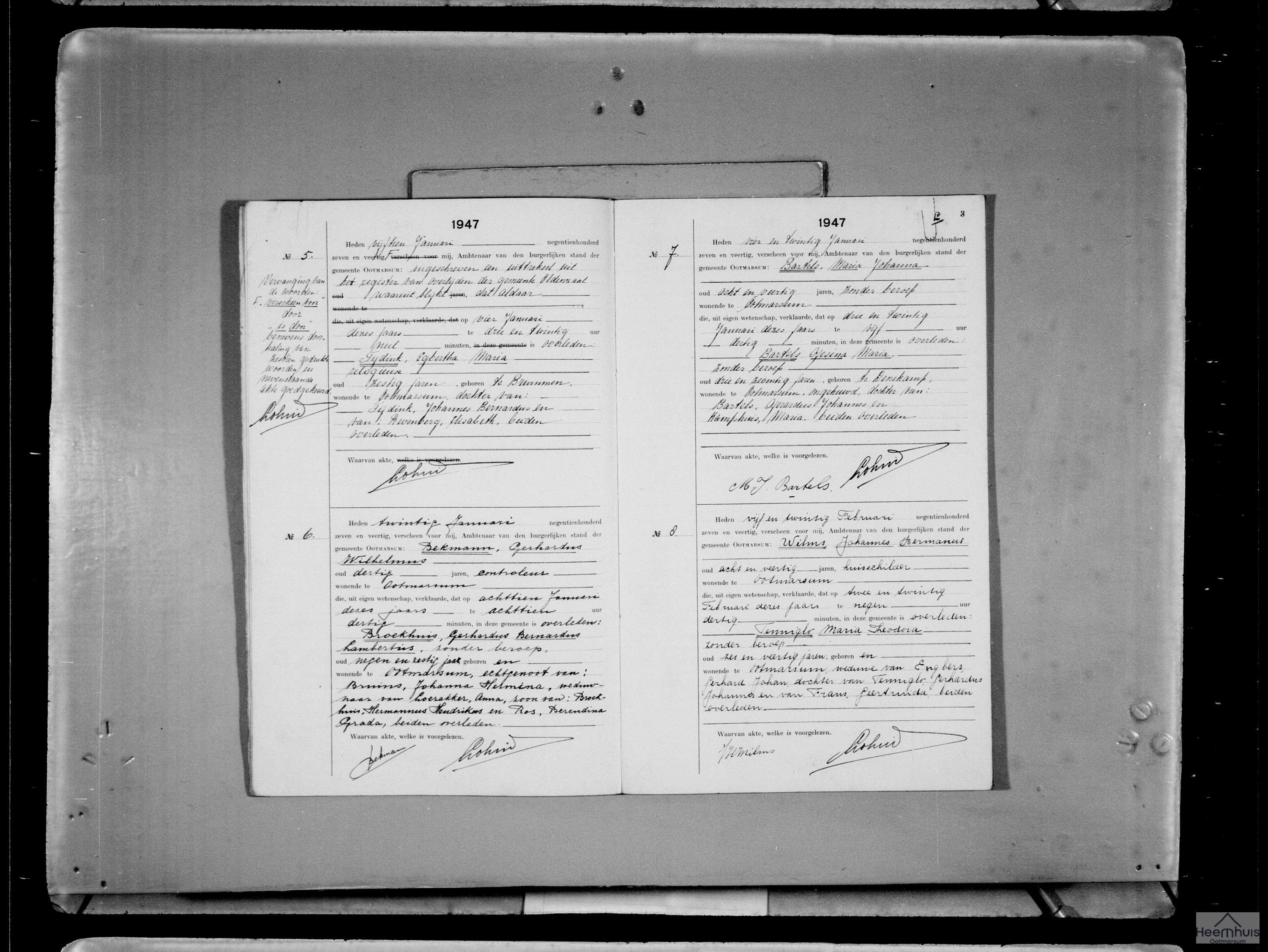 Overlijdensakte van Gesina Maria Bartels