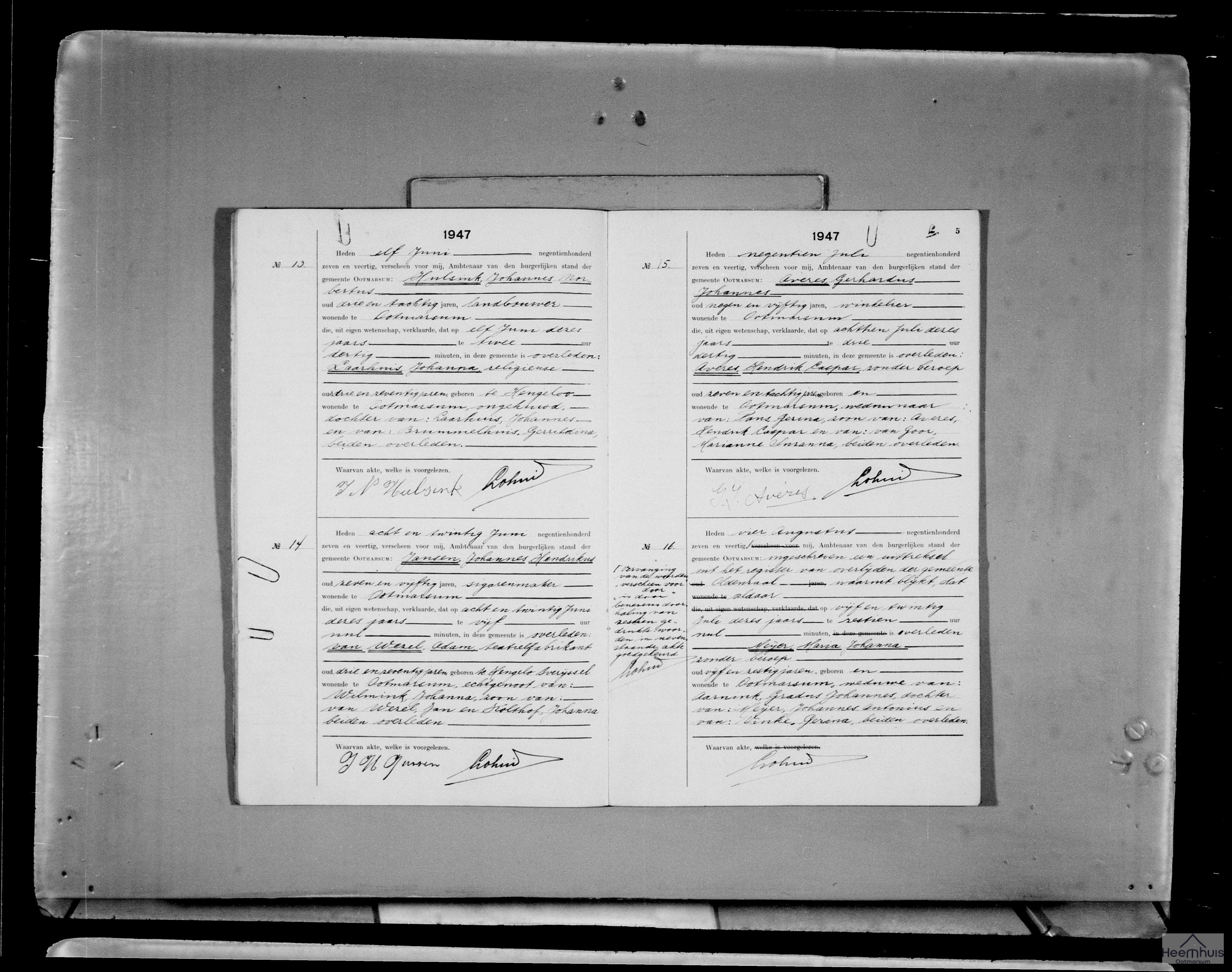 Overlijdensakte van Johanna Maria Meijer