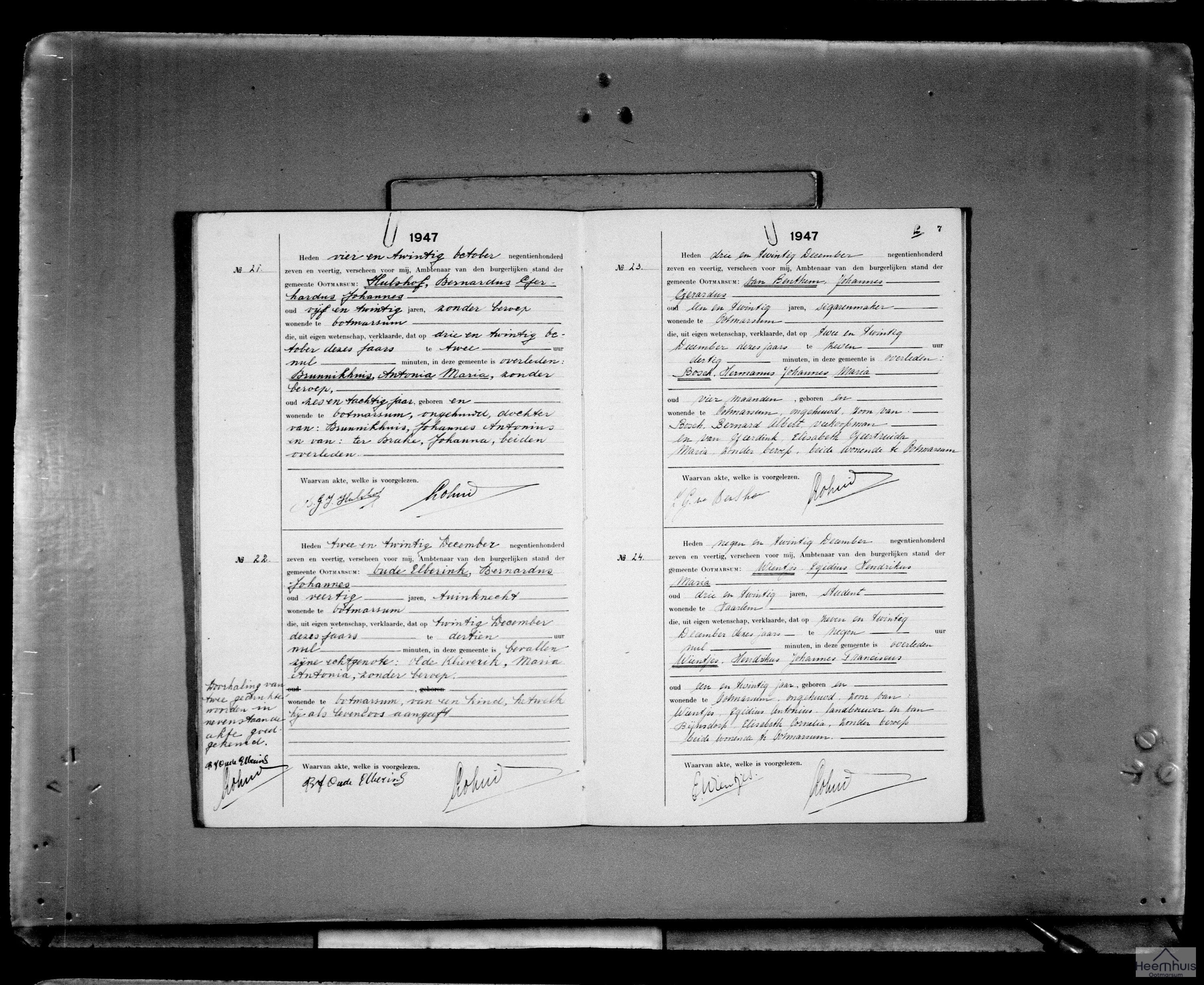 Overlijdensakte van Hendrikus Johannes Franciscus Wientjes