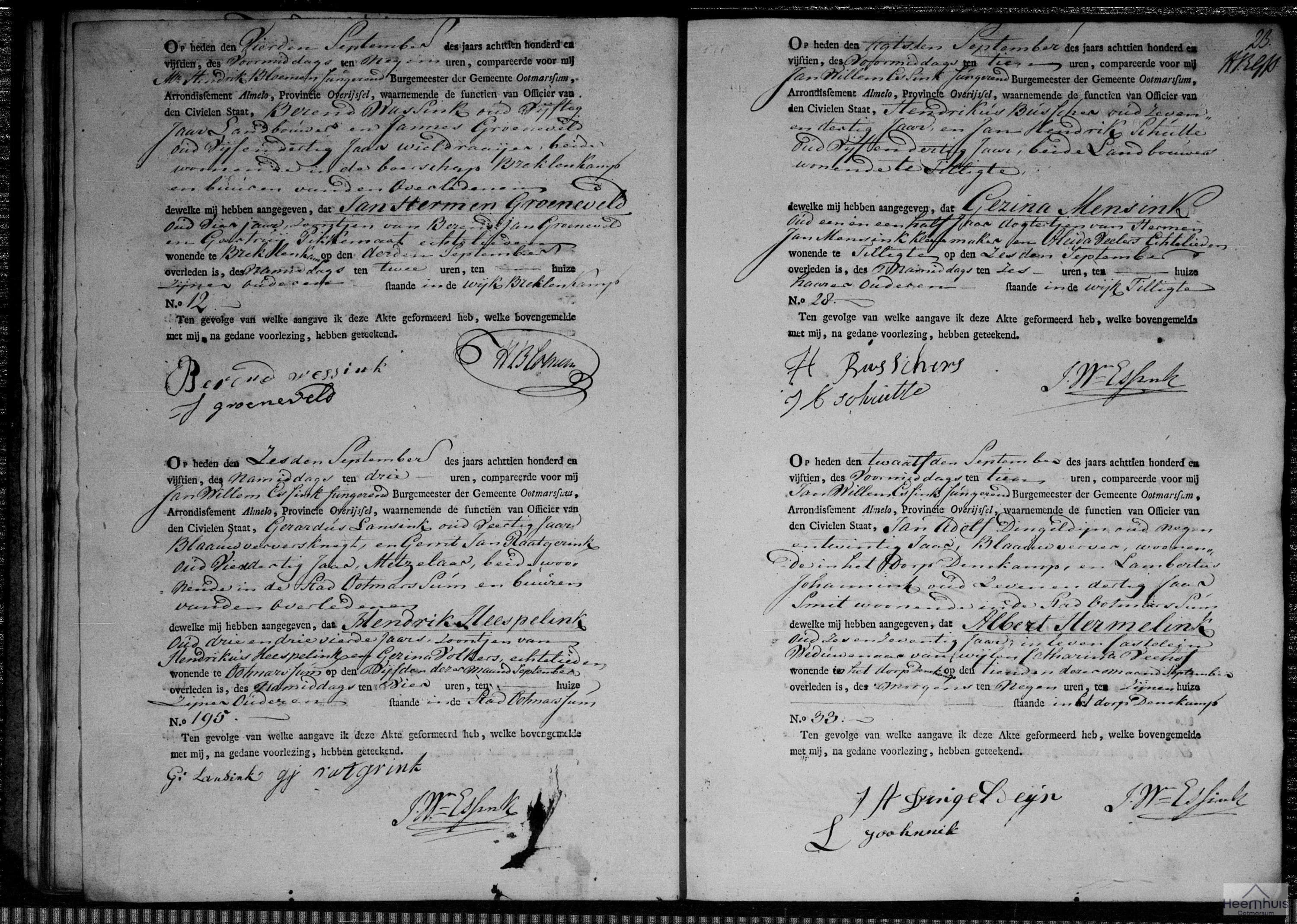 Overlijdensakte van Hendrik Heespelink