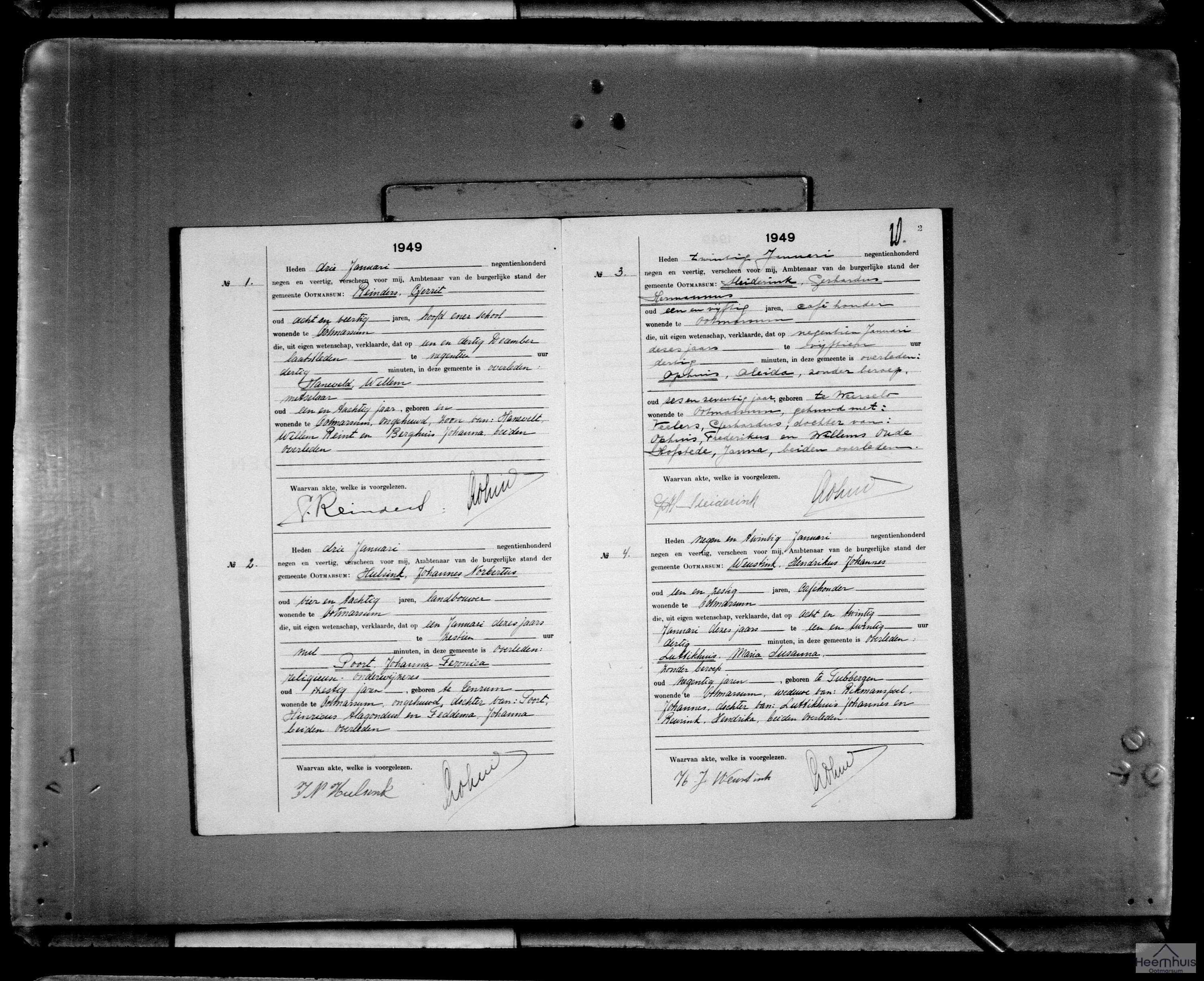 Overlijdensakte van Willem Haneveld