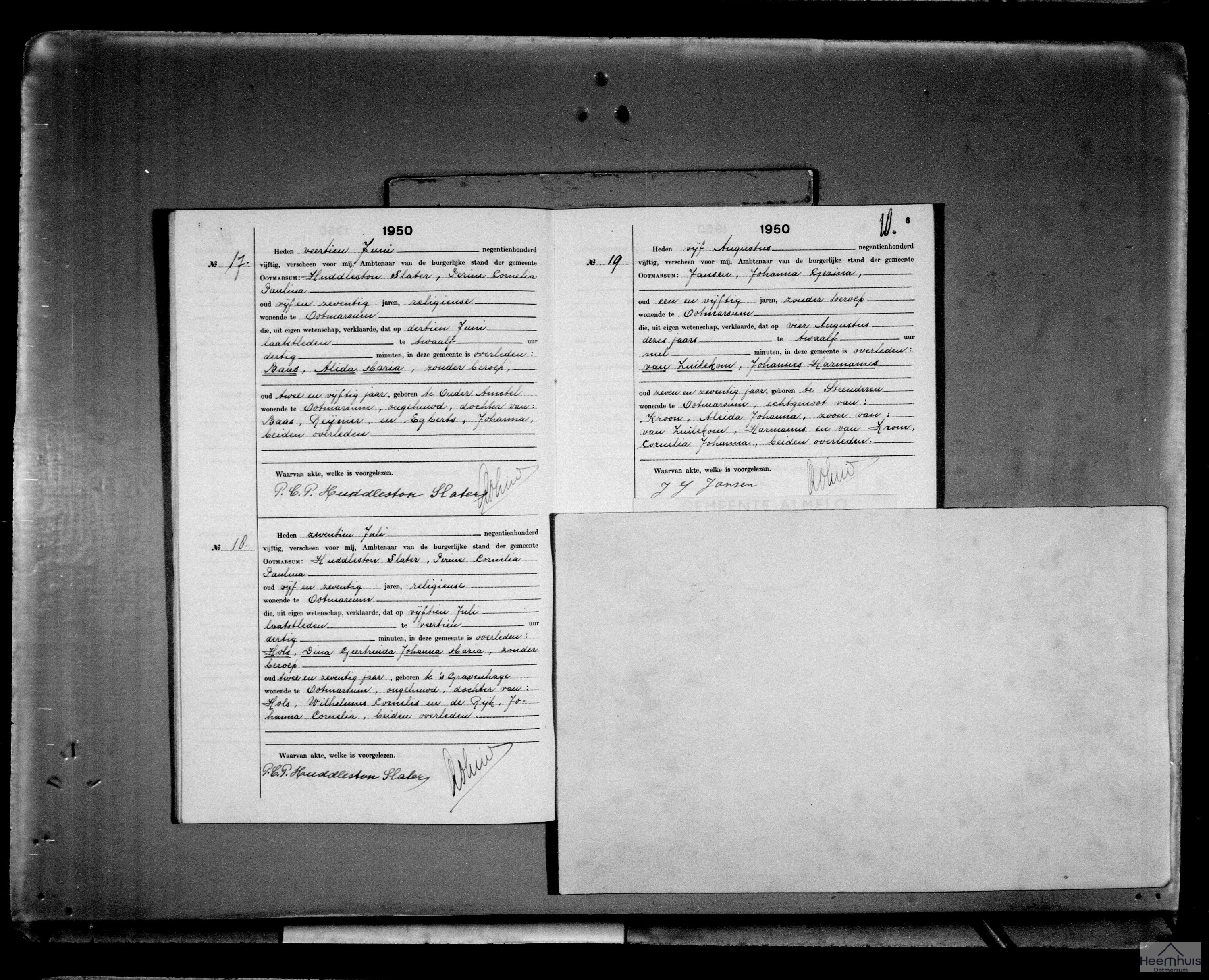 Overlijdensakte van Johannes Hermanus van Zuilekom