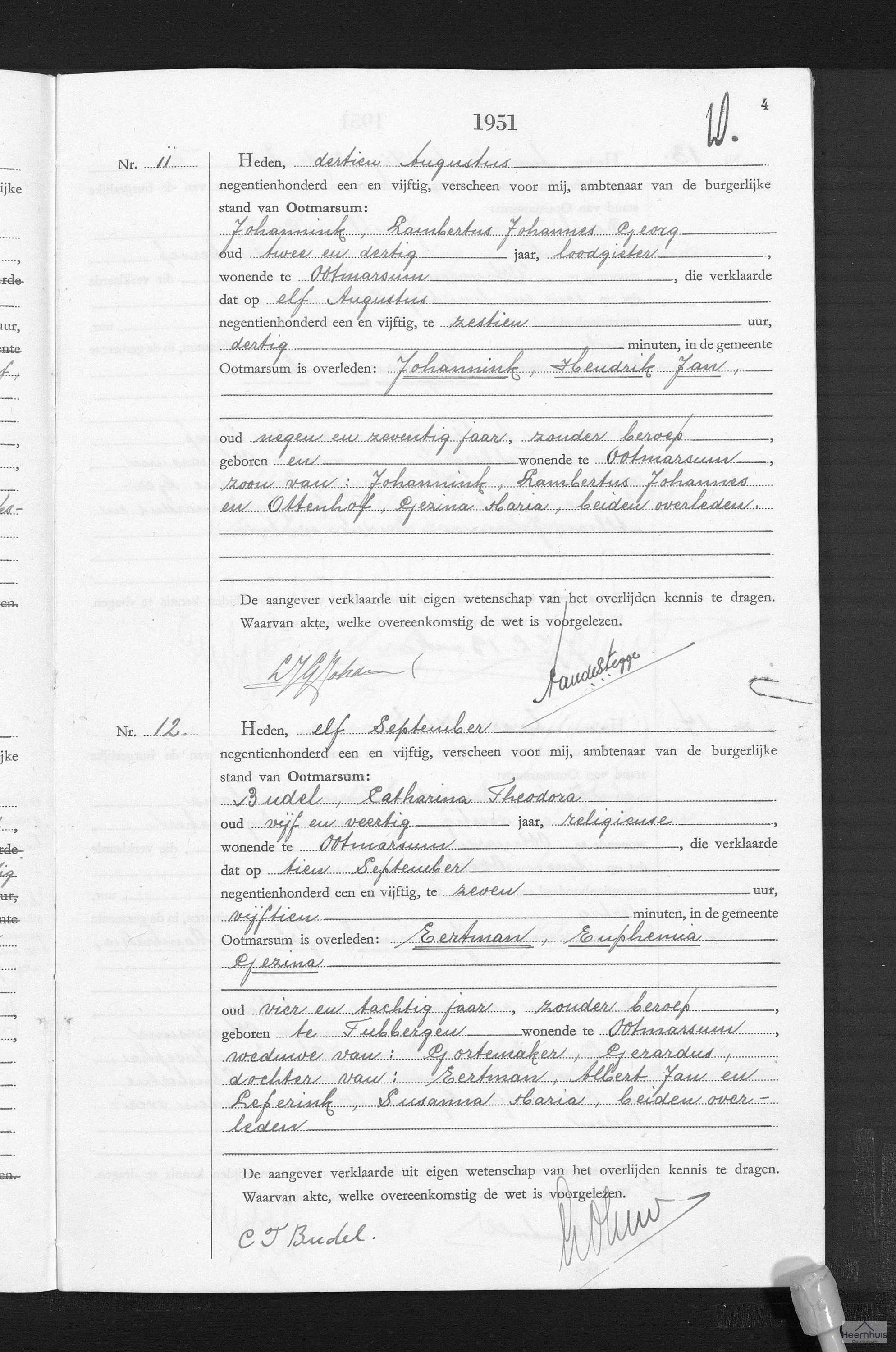 Overlijdensakte van Hendrik Jan Johannink