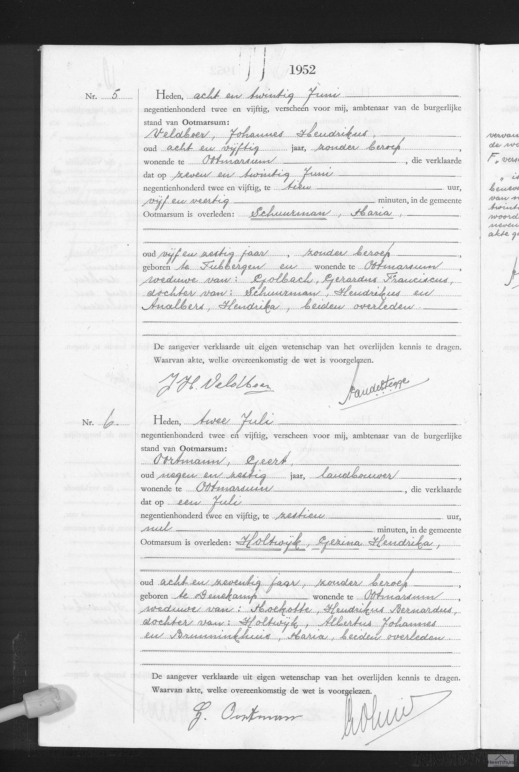 Overlijdensakte van Maria Schuurman