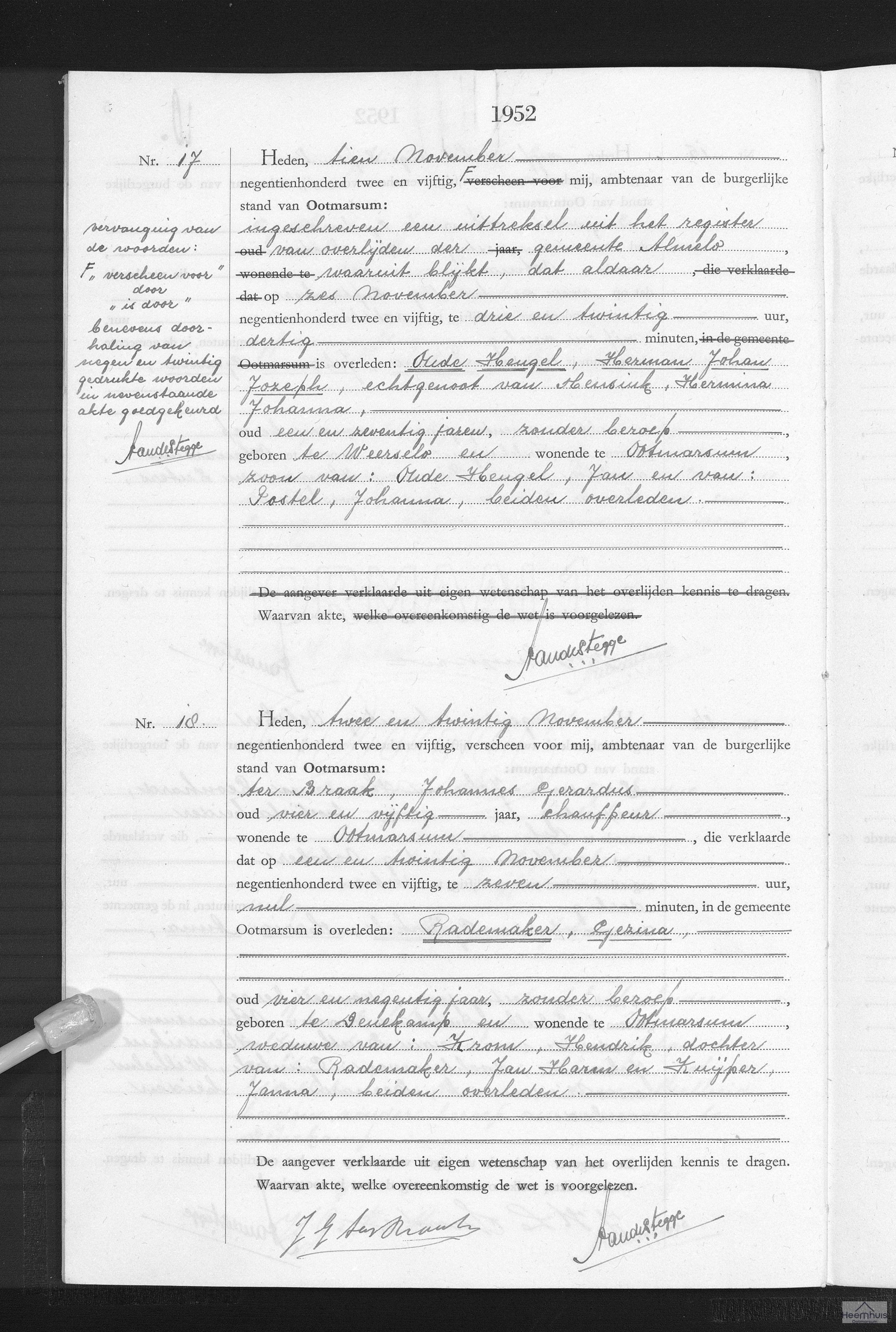 Overlijdensakte van Gezina Rademaker