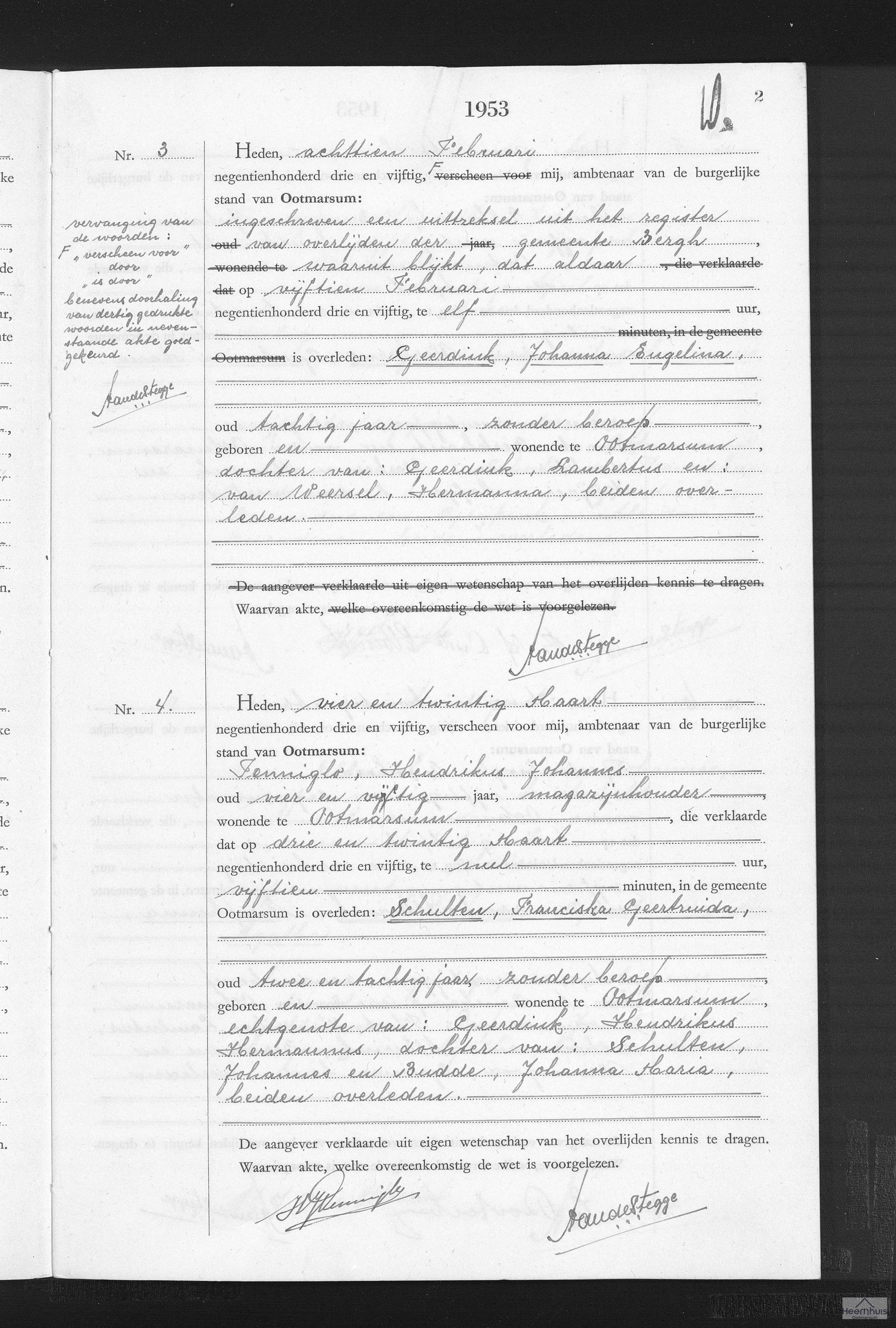 Overlijdensakte van Johanna Engelina Geerdink